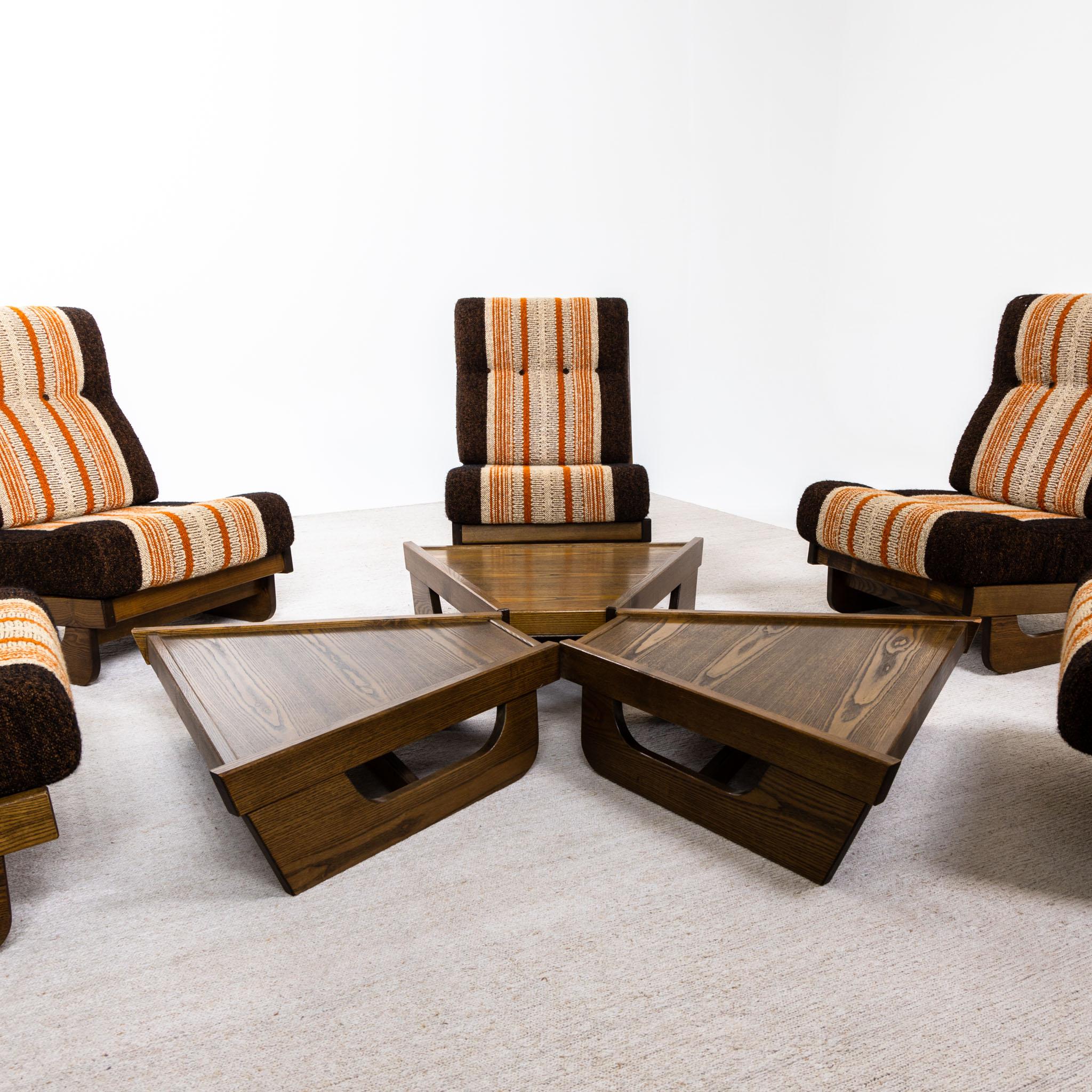 Wood Modular Seating Group with five Lounge Chairs, Italy 1950s For Sale