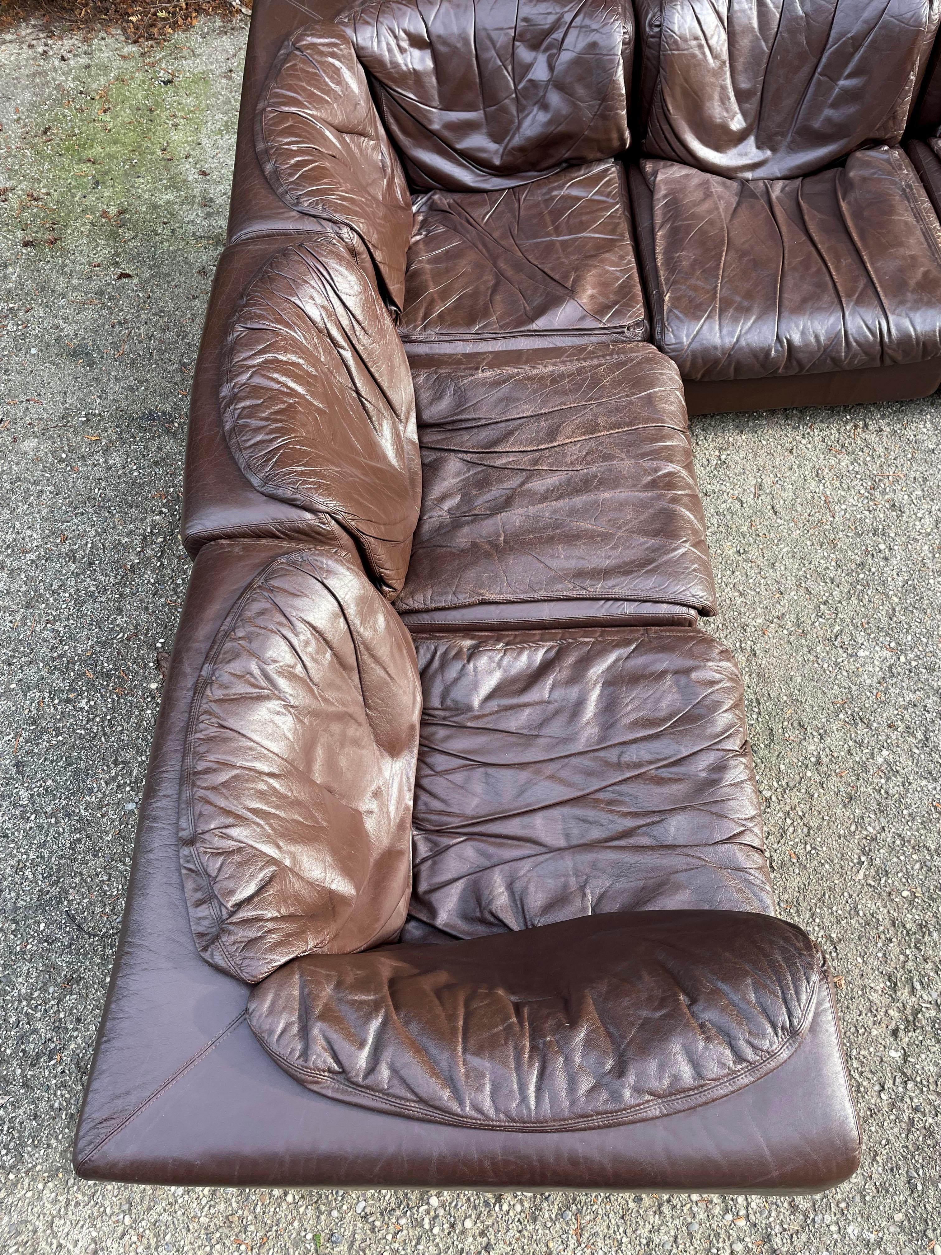 Modular Sectional Dark Brown Leather Sofa by Arflex, Tito Agnoli, Italy, 1970 For Sale 1