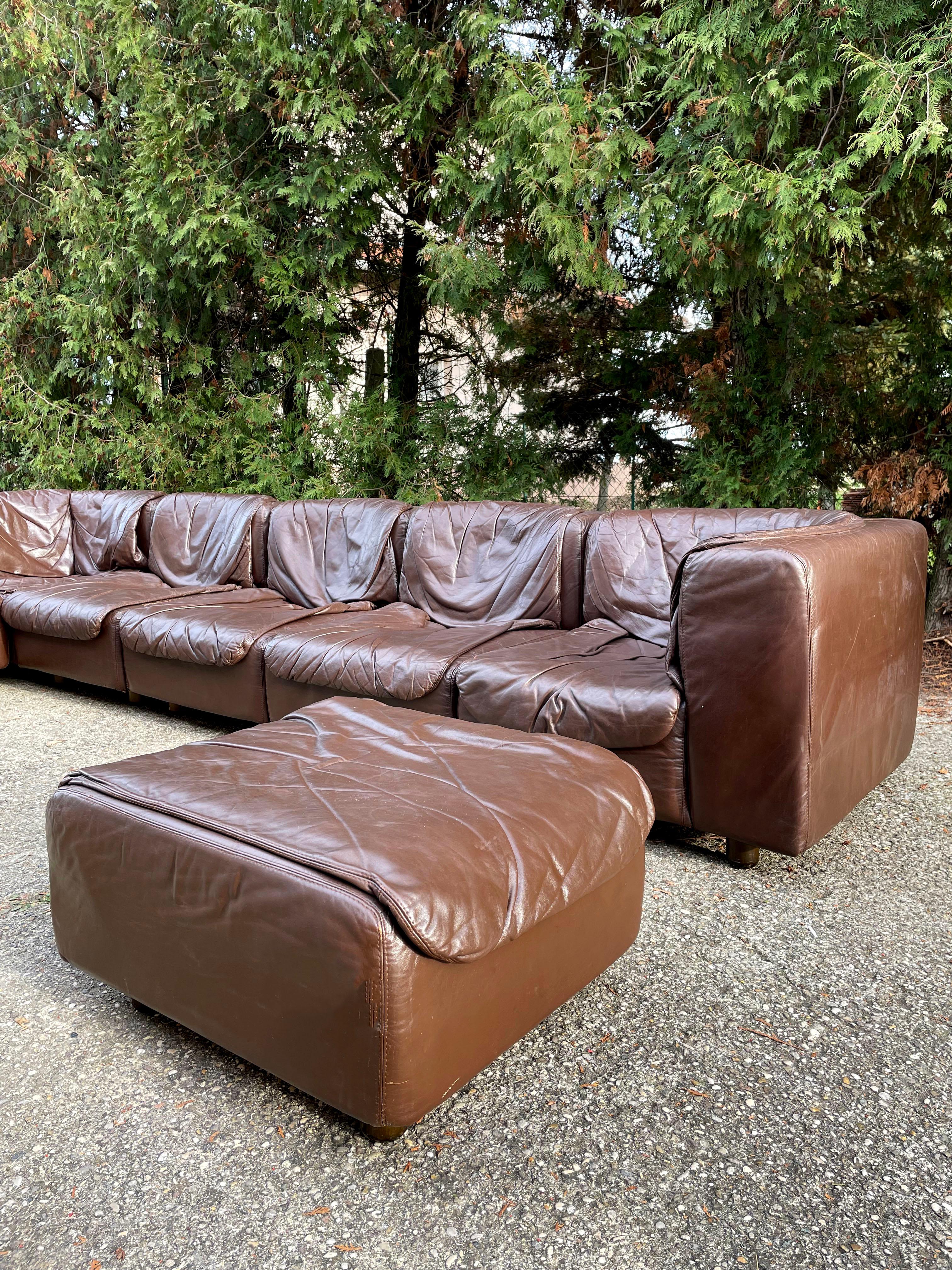 Modular Sectional Dark Brown Leather Sofa by Arflex, Tito Agnoli, Italy, 1970 For Sale 5