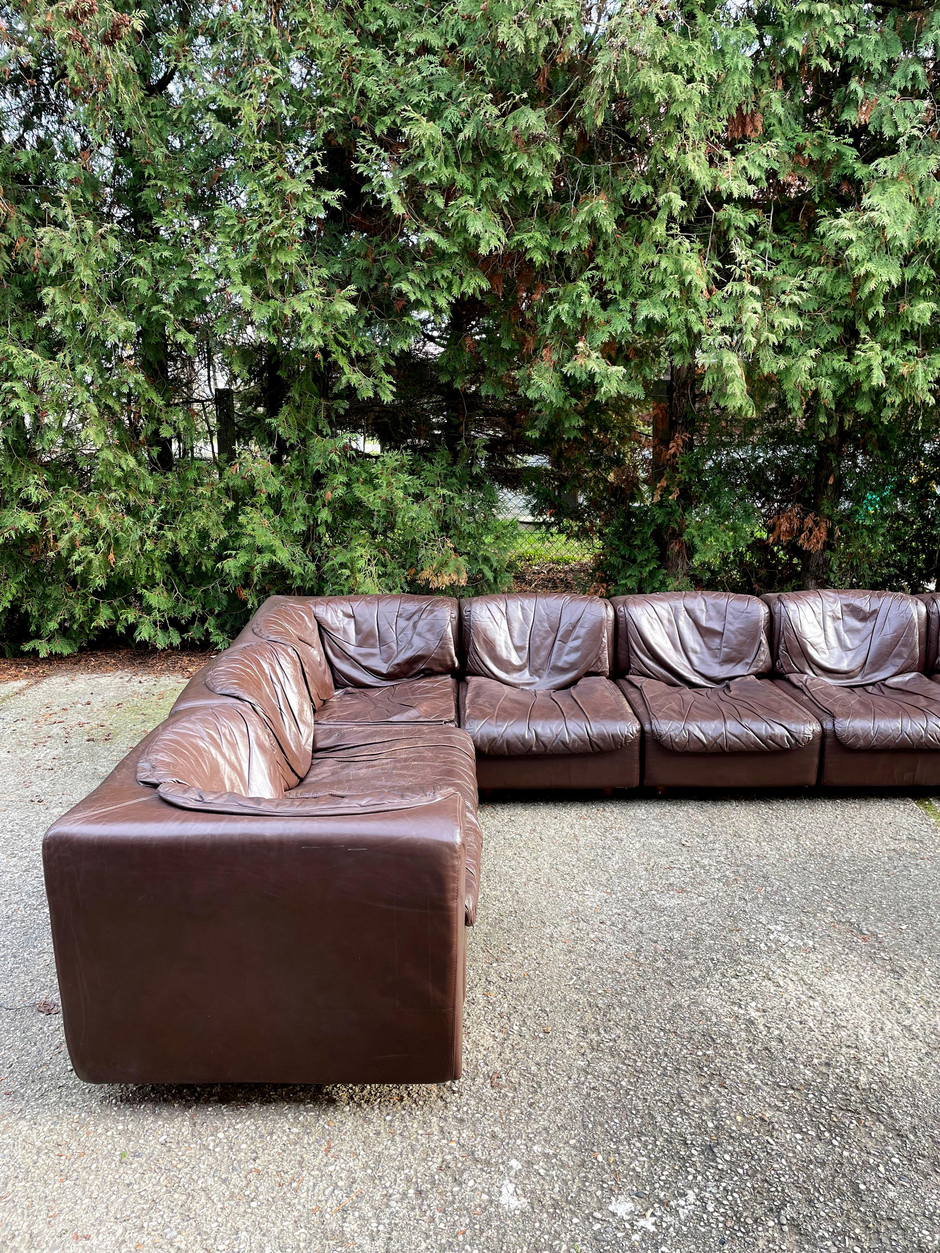 Modular Sectional Dark Brown Leather Sofa by Arflex, Tito Agnoli, Italy, 1970 For Sale 6