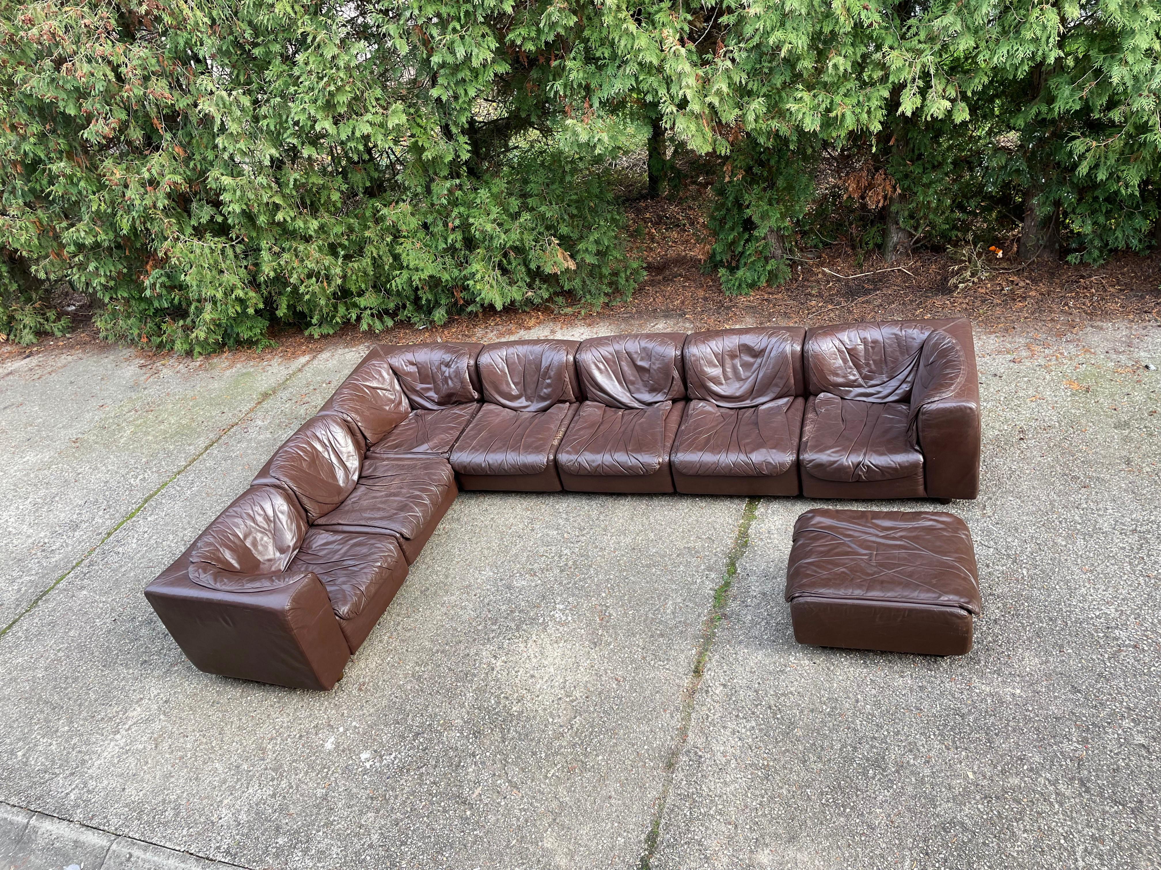 Modular Sectional Dark Brown Leather Sofa by Arflex, Tito Agnoli, Italy, 1970 For Sale 7