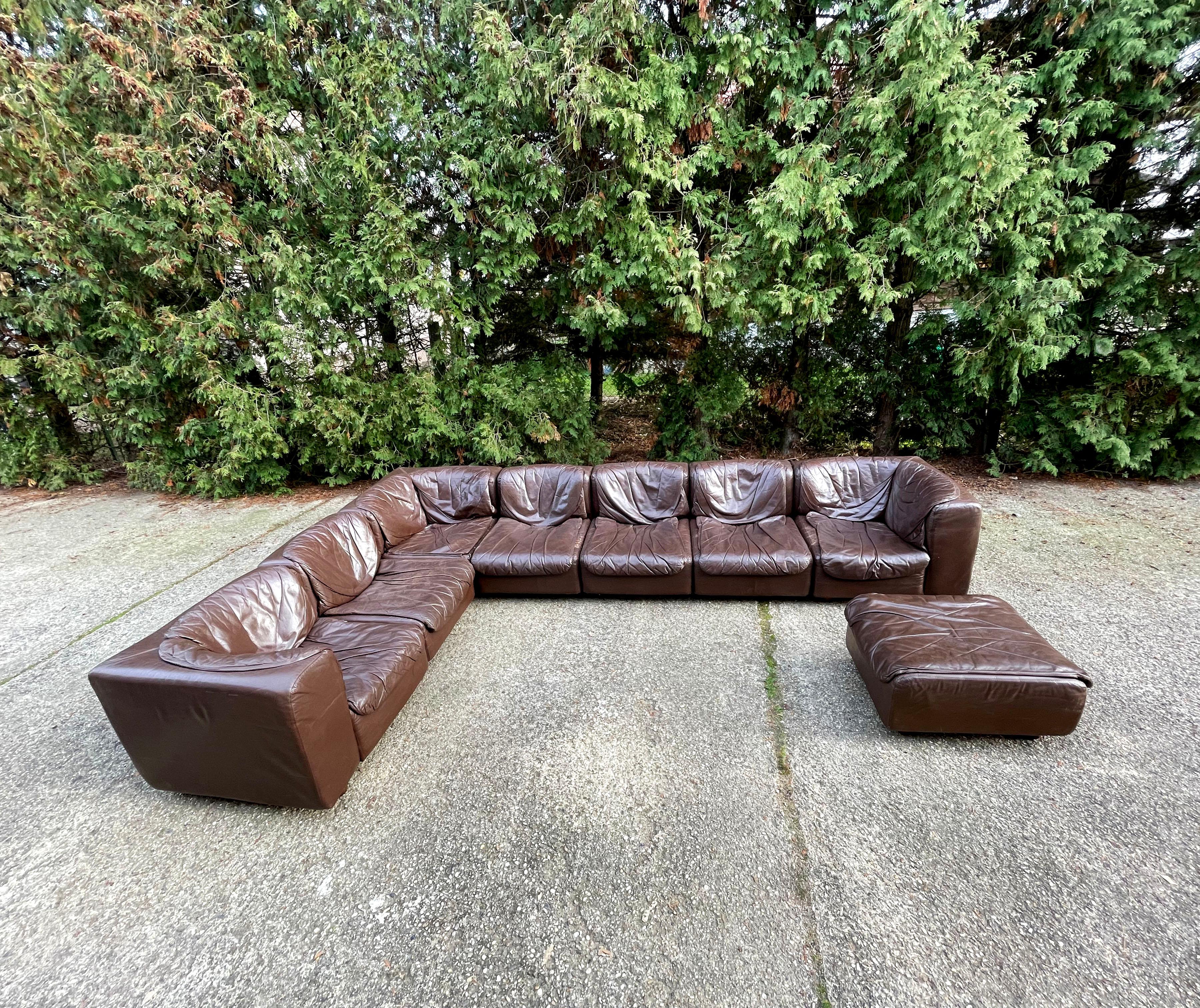Modular Sectional Dark Brown Leather Sofa by Arflex, Tito Agnoli, Italy, 1970 For Sale 8