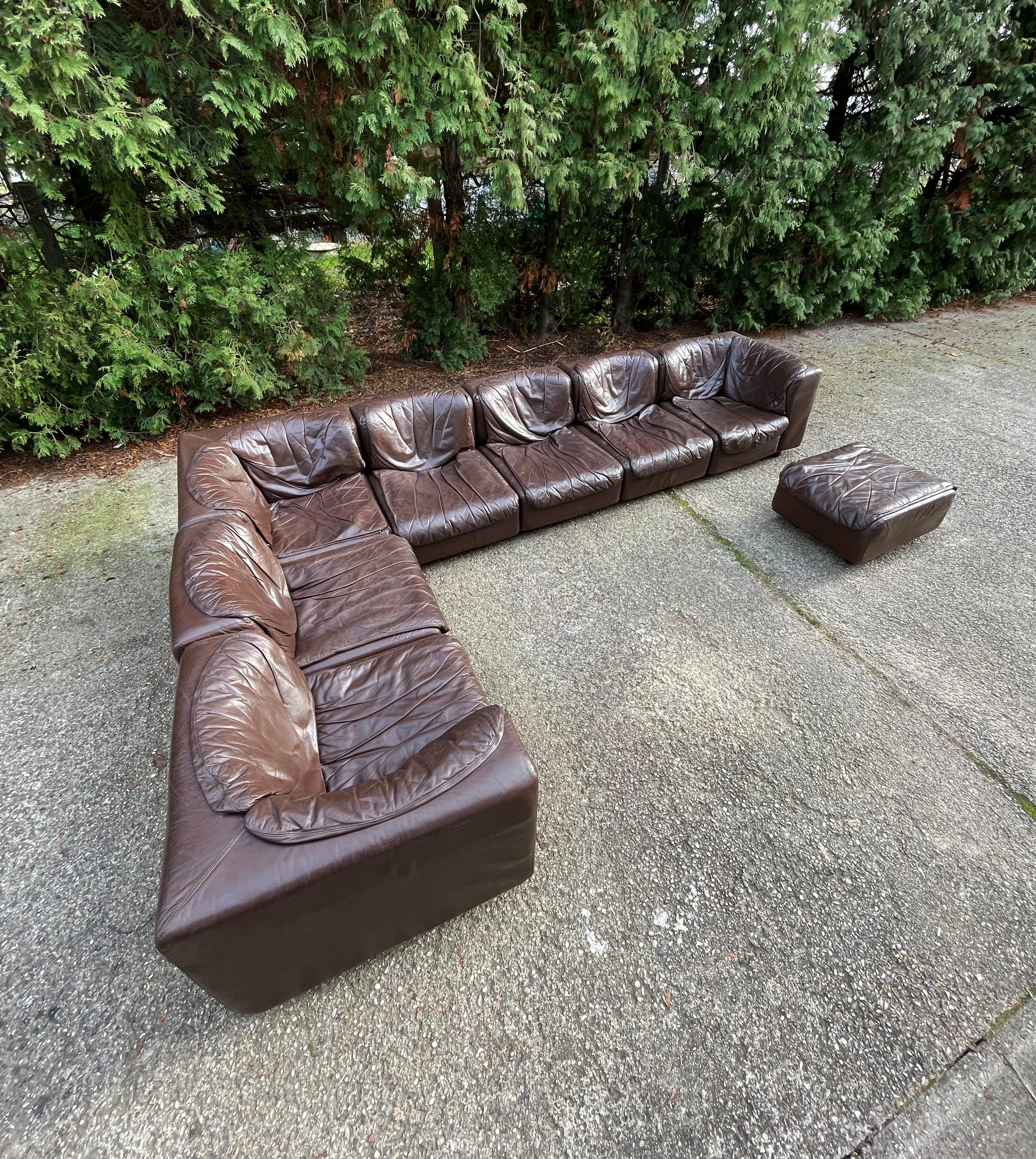 Modular Sectional Dark Brown Leather Sofa by Arflex, Tito Agnoli, Italy, 1970 For Sale 6