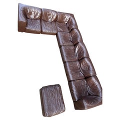 Modular Sectional Dark Brown Leather Sofa by Arflex, Tito Agnoli, Italy, 1970