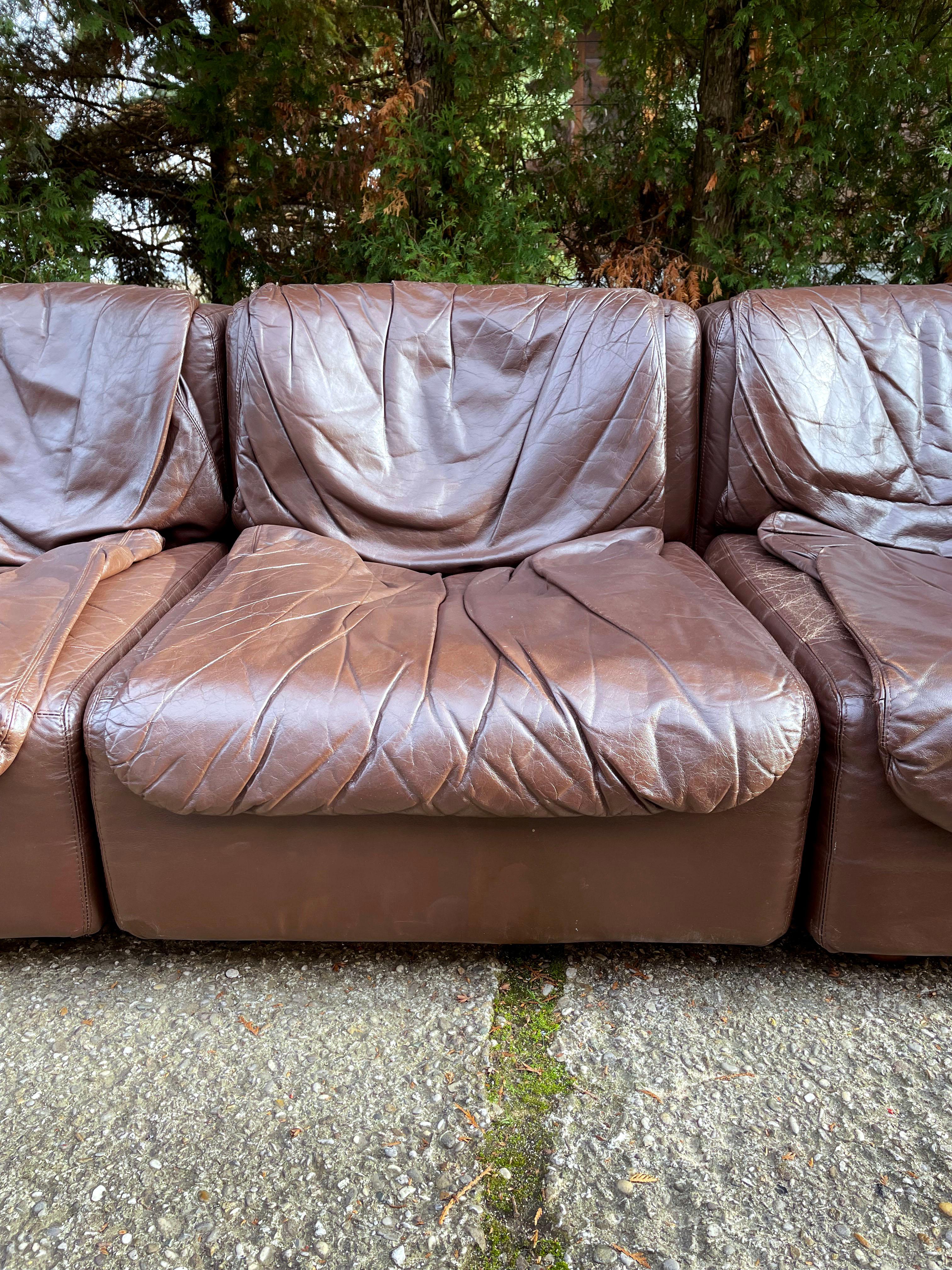 Late 20th Century Modular Sectional Dark Brown Leather Sofa by Arflex, Tito Agnoli, Italy, 1970 For Sale