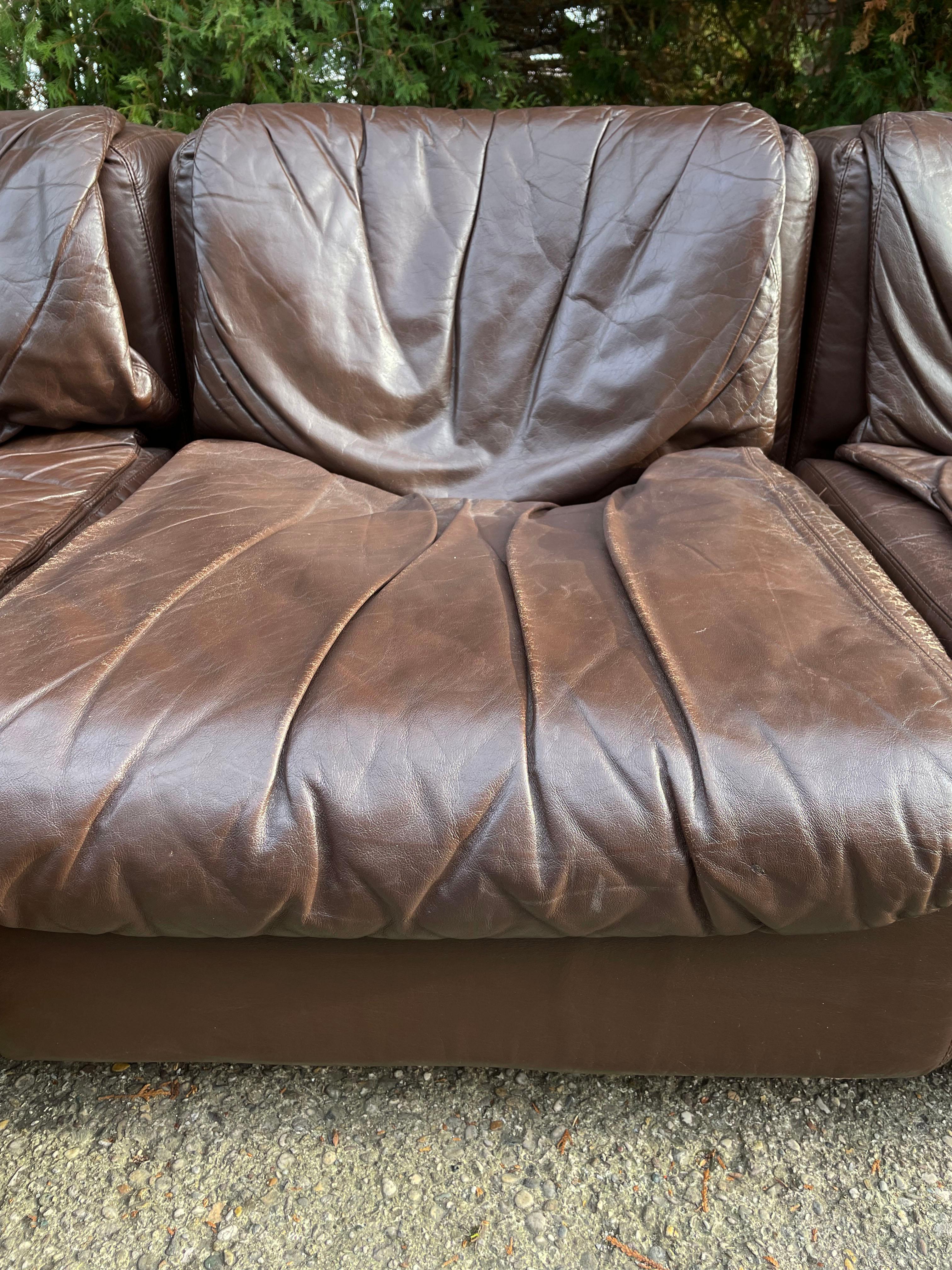 Modular Sectional Dark Brown Leather Sofa by Arflex, Tito Agnoli, Italy, 1970 For Sale 3