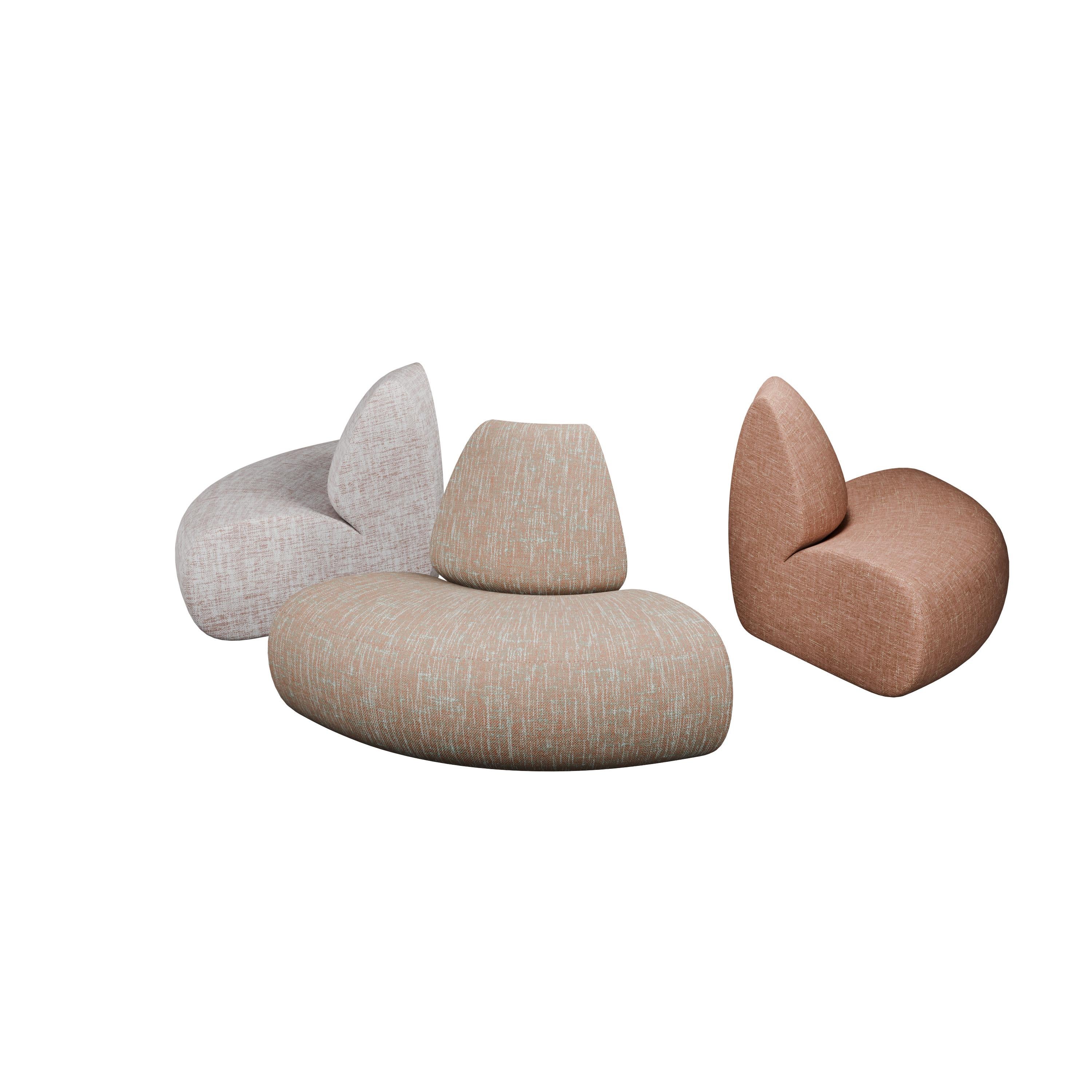 Modular sectionnel Hanabira T2 corail uni fabriqué à la main par Murmurio en vente 2