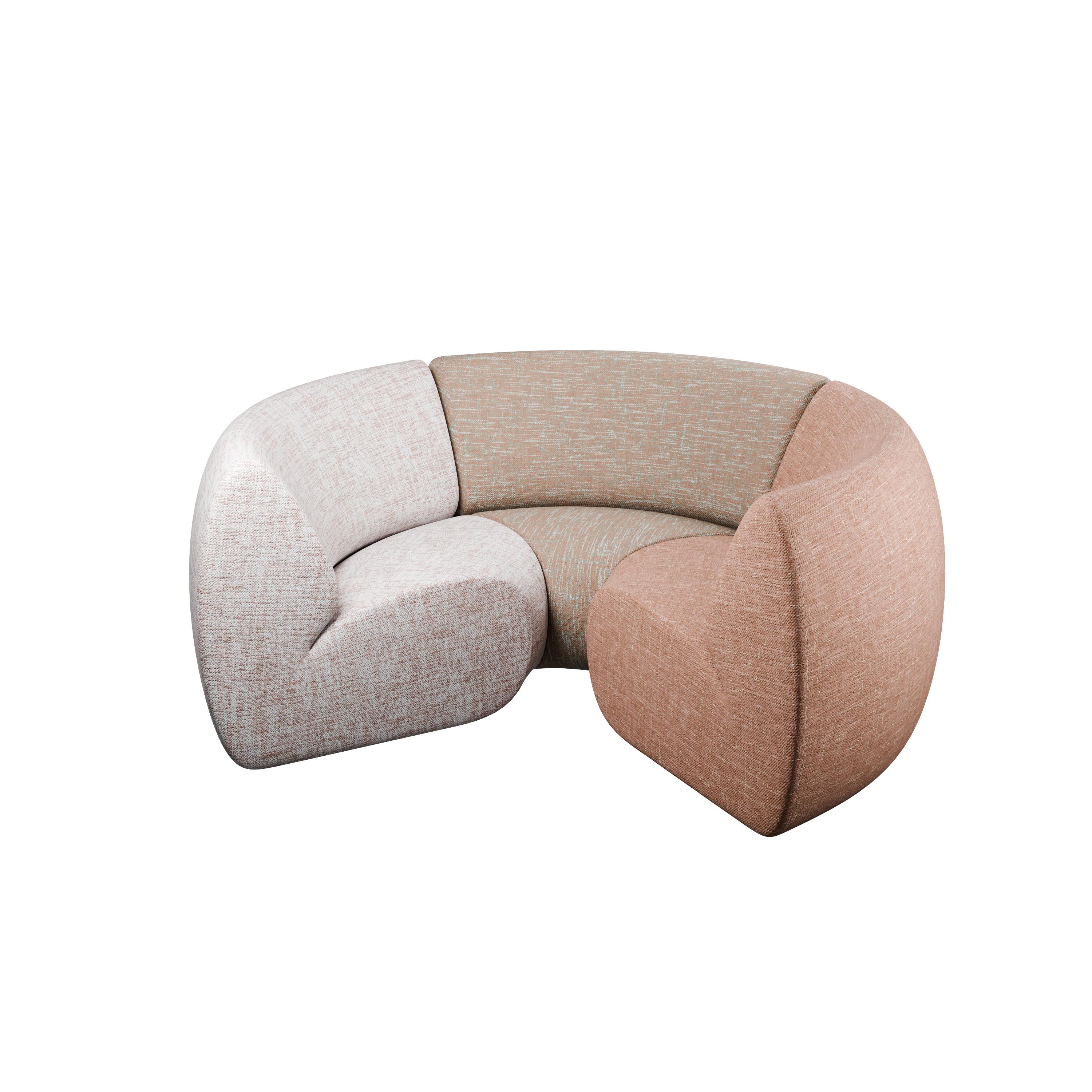 Tissu Modular sectionnel Hanabira T3 corail uni fabriqué à la main par Murmurio en vente
