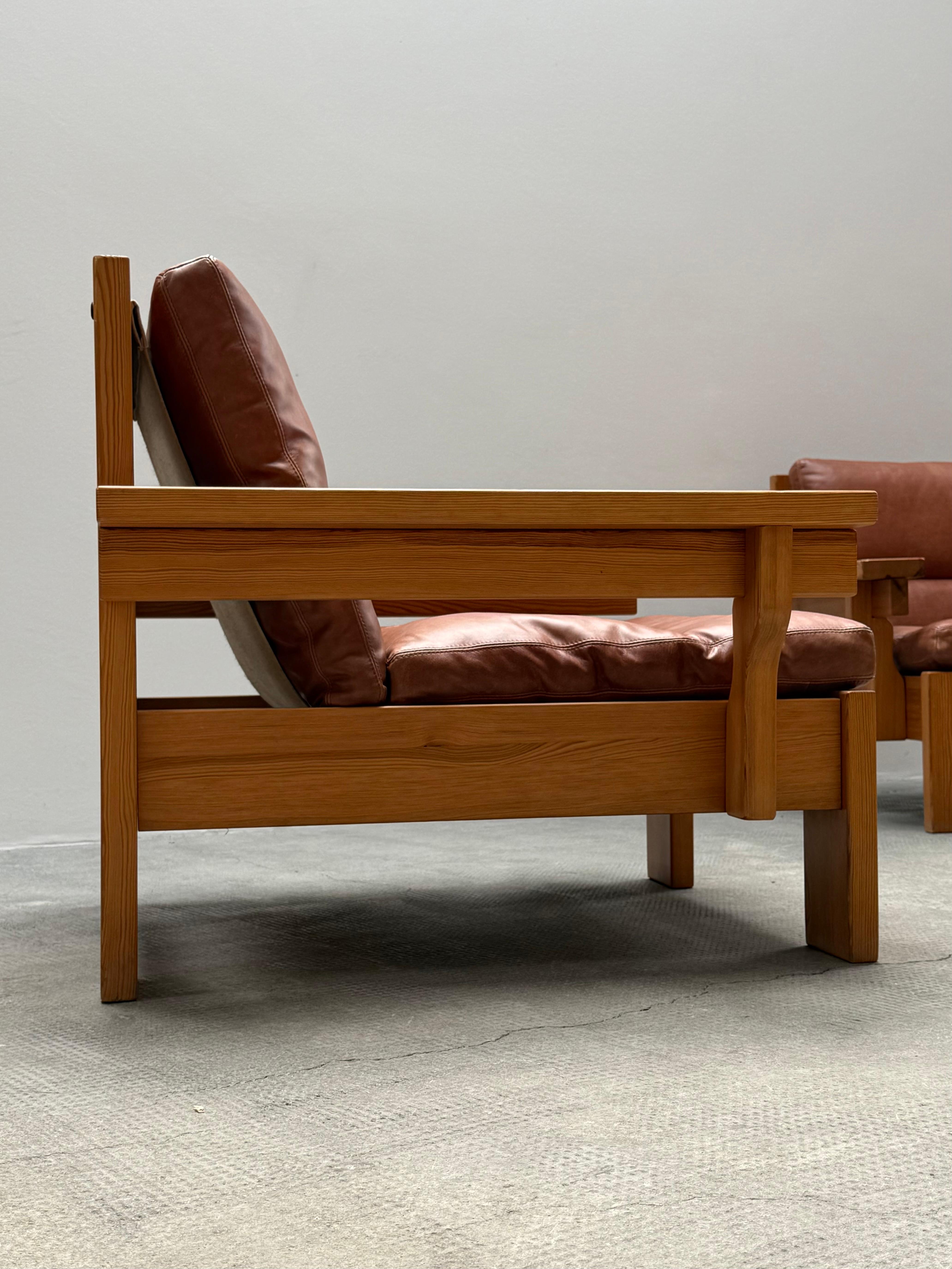 MODULARES SITZSOFA ARMOSCHIRM KIEFER-HOLZ-KOGNAC-LEDER, 1970er Jahre im Angebot 5