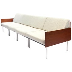 Modular Sectional Sofa with Wooden Back, Re-Upholstered with a Crackle Fabric