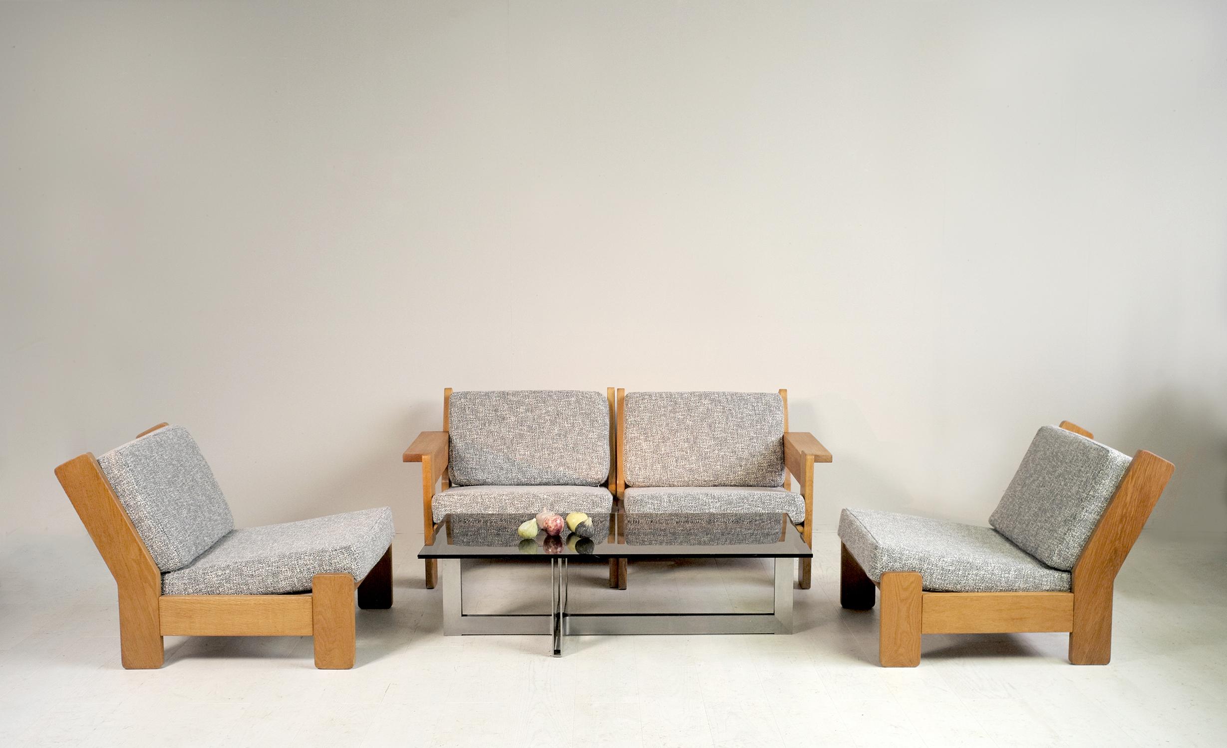 Modular Sectional Sofa in Blond Oak and Fabric, Northern Europe 1960 5