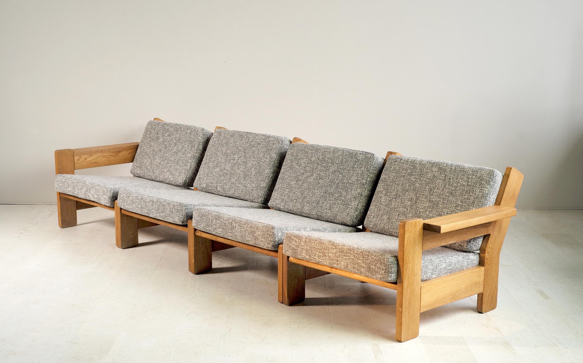 Mid-Century Modern Modular Sectional Sofa in Blond Oak and Fabric, Northern Europe 1960