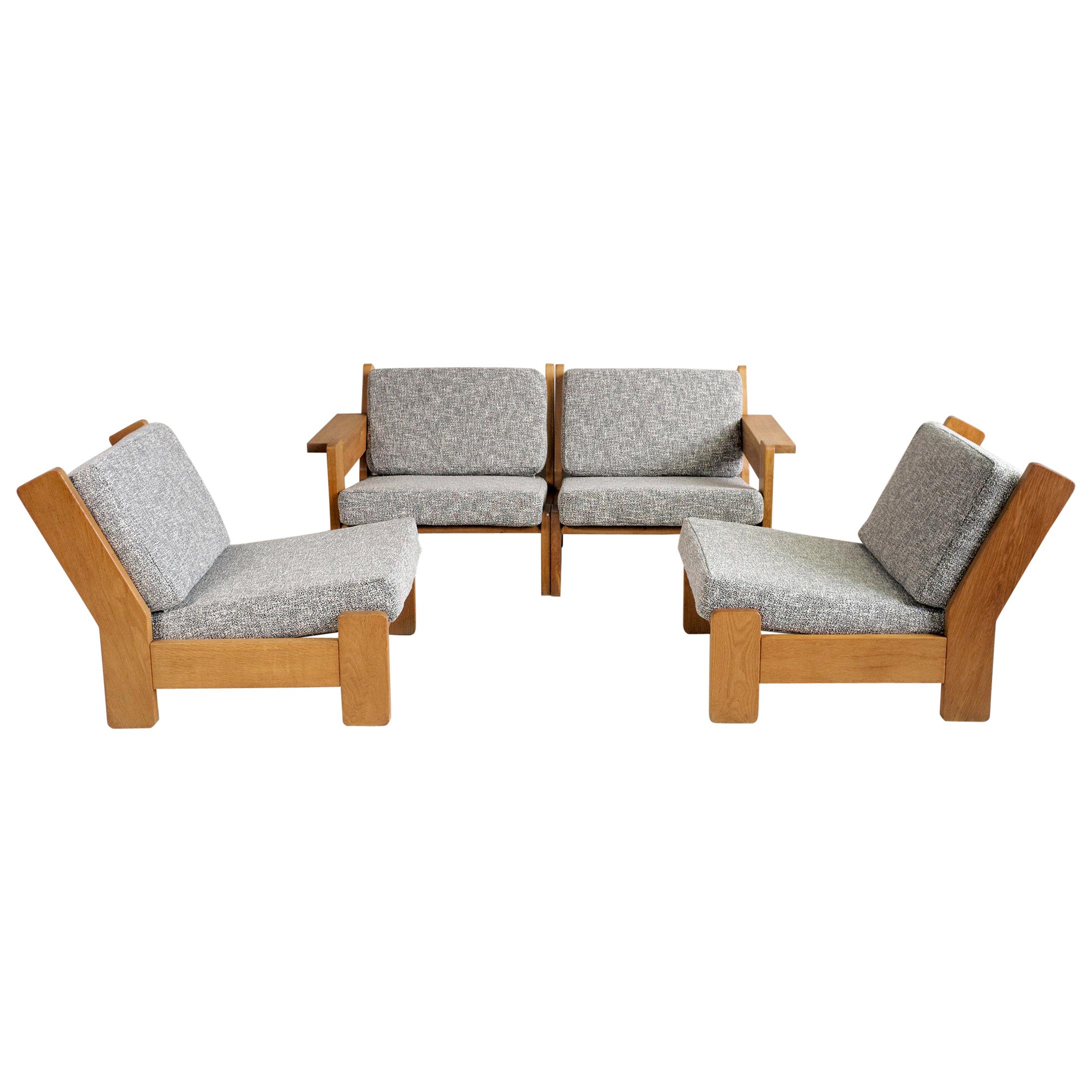 Modular Sectional Sofa in Blond Oak and Fabric, Northern Europe 1960