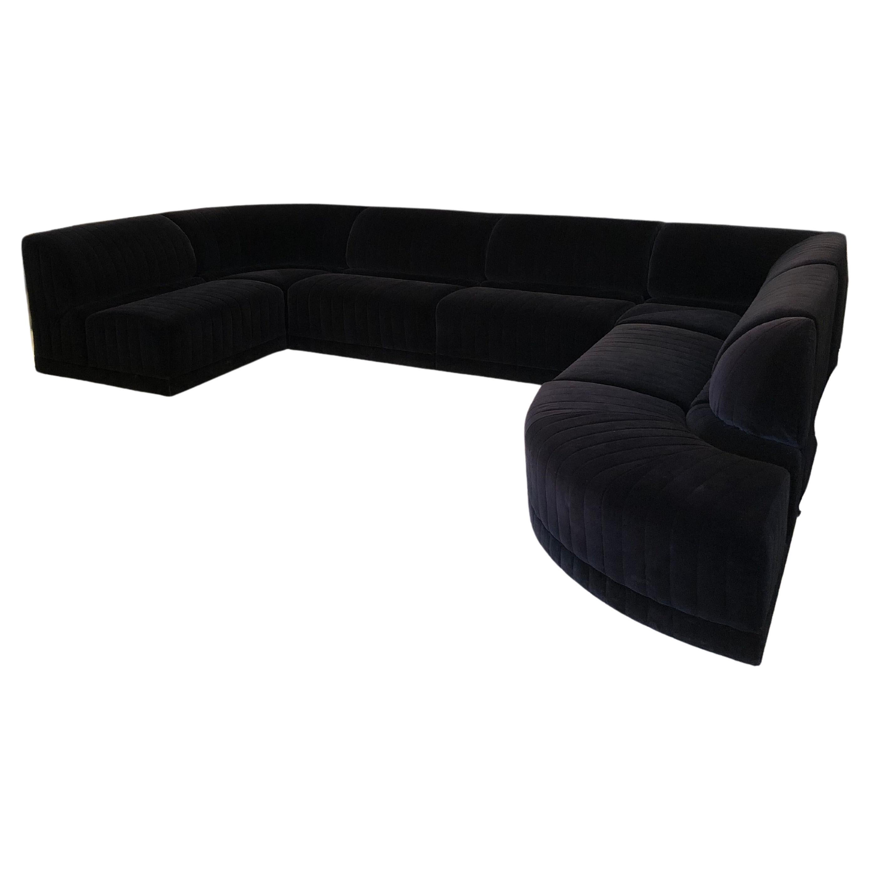 Modular Serpentine 7 Piece Roche Bobois Dark Midnight Blue Velvet Sectional Sofa For Sale