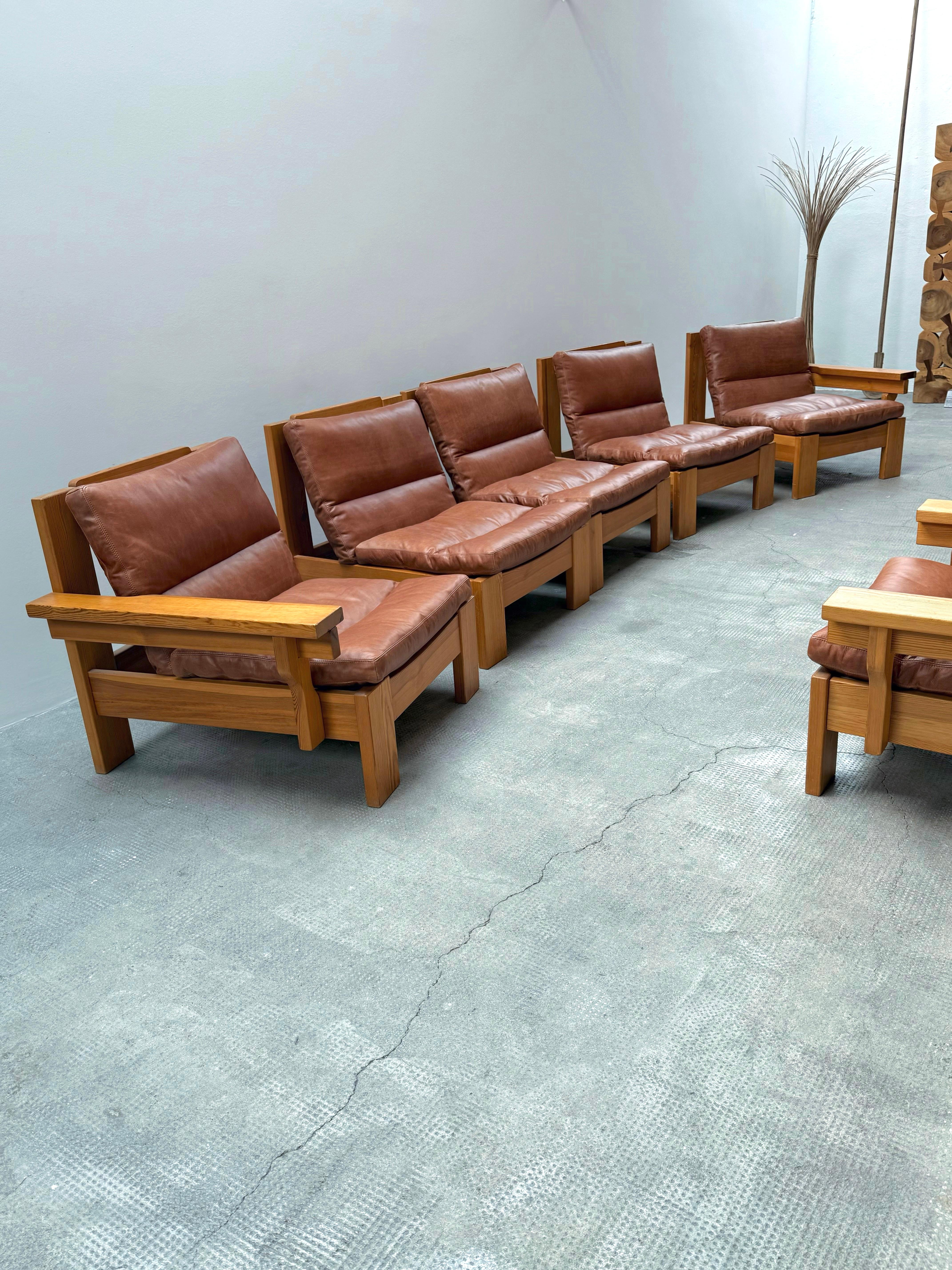 Fin du 20e siècle Ensemble Sitzgruppe siège modulaire Kiefernholz Leder Leinen, Schweden 1970 en vente