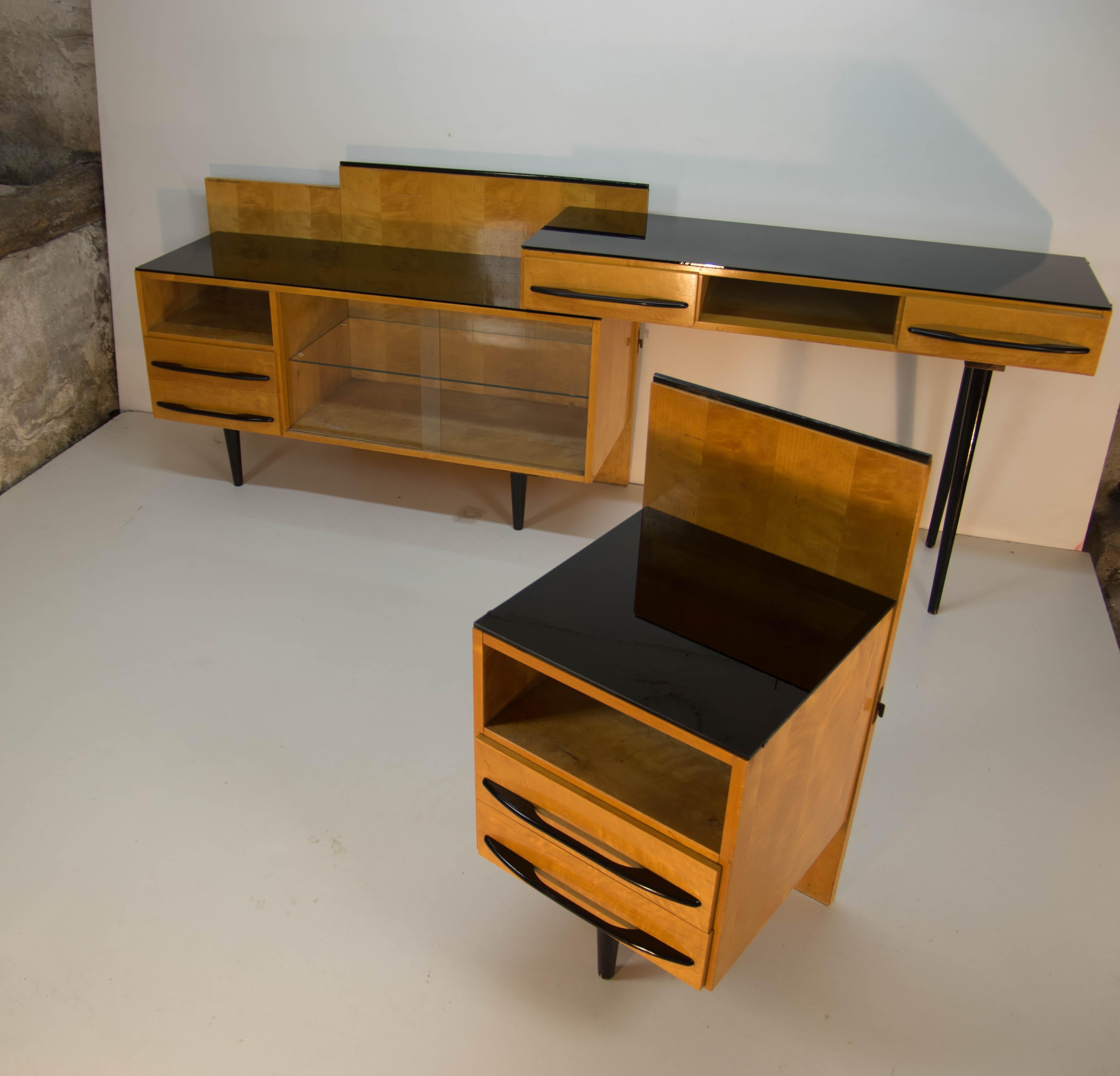 Modular Set of Table, Nightstand and Chest of Drawers by M. Pozar, 1960s For Sale 1