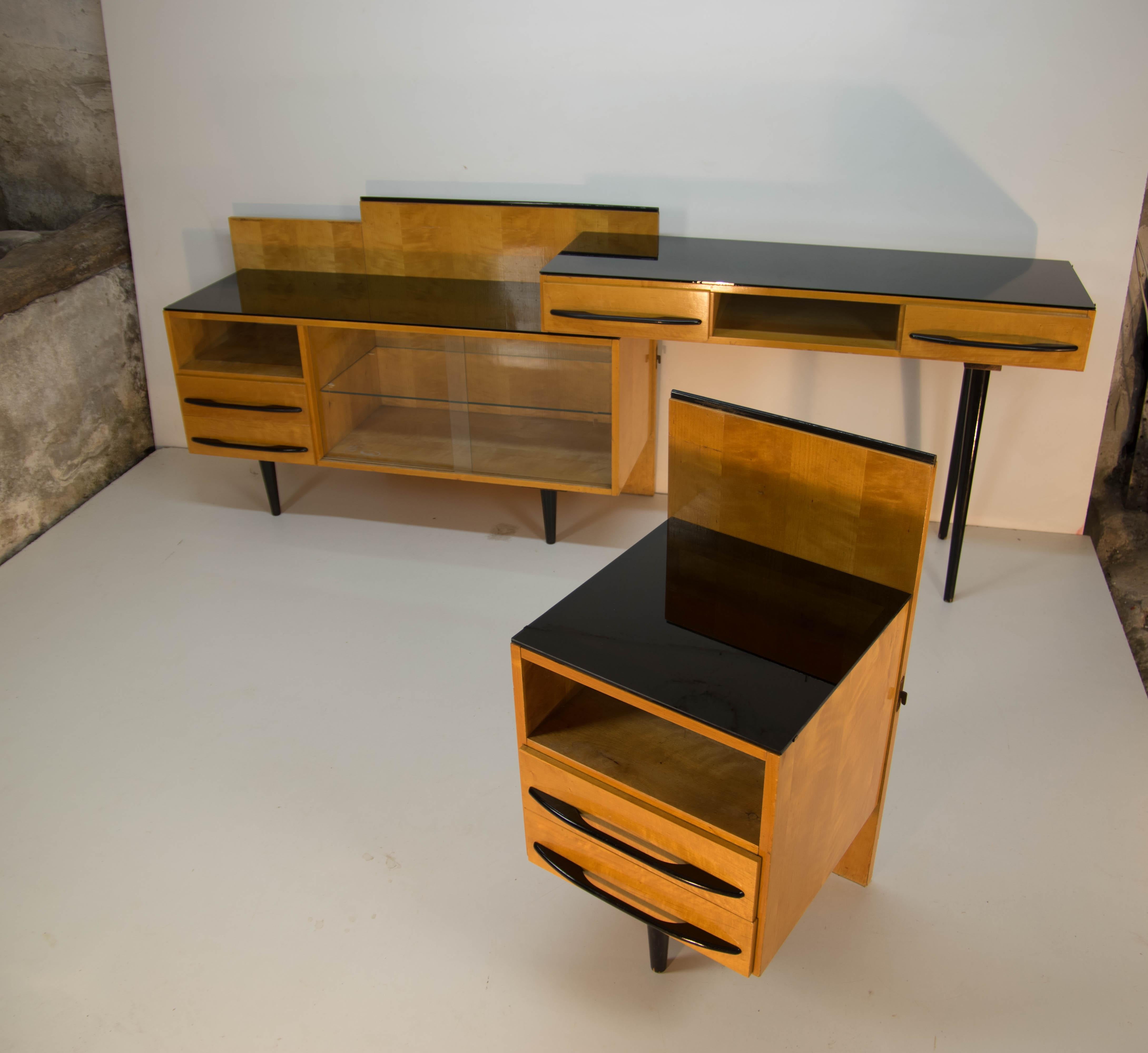 Mid-20th Century Modular Set of Table, Nightstand and Chest of Drawers by M. Pozar, 1960s For Sale