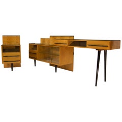 Retro Modular Set of Table, Nightstand and Chest of Drawers by M. Pozar, 1960s