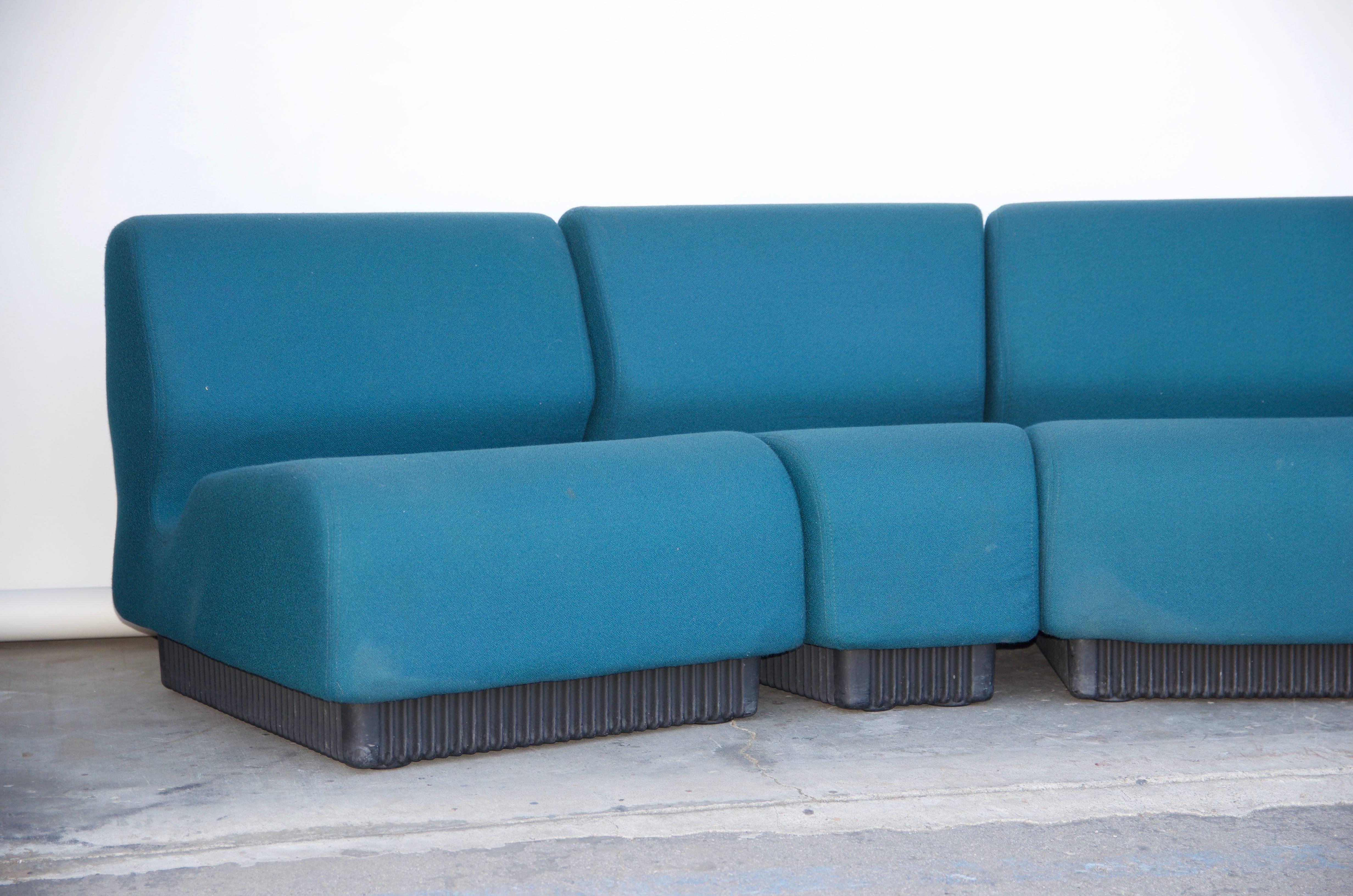Modular settee by Don Chadwick for Herman Miller. Can also be used separately in the room.

Original tags.

See images of the lobby of the ACE hotel in Palm Springs for a room setting.

The two rectangular elements are 28 in. wide x 31 in.