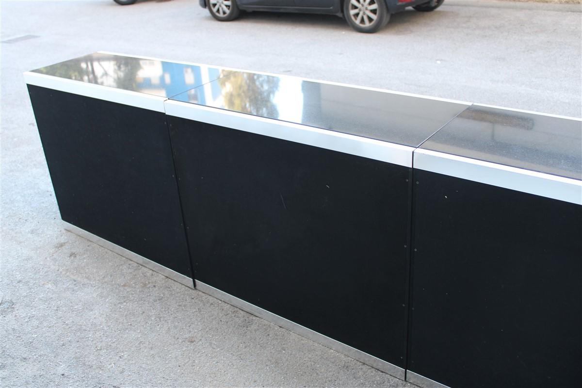 Modular Sideboard Black Silver France Hermes Guido Faleschini 1970s Leather  For Sale 3