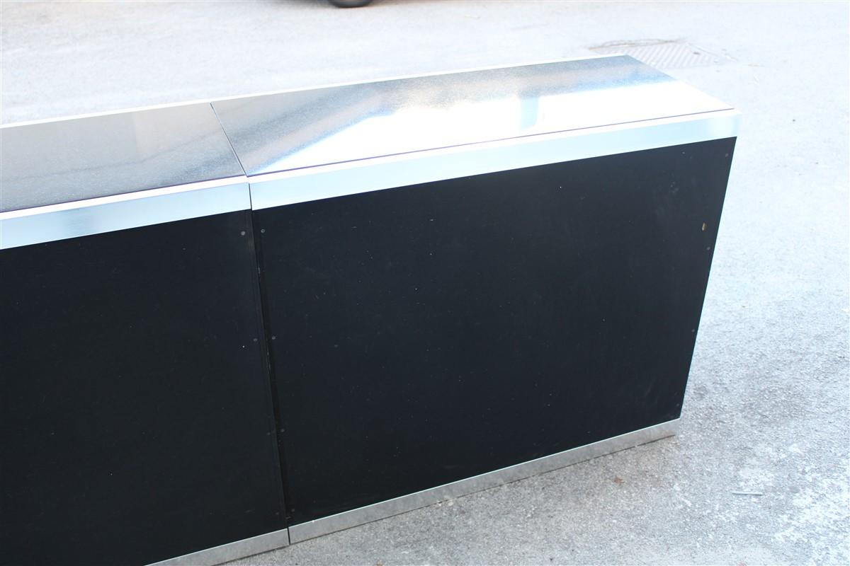 Modular Sideboard Black Silver France Hermes Guido Faleschini 1970s Leather  For Sale 4