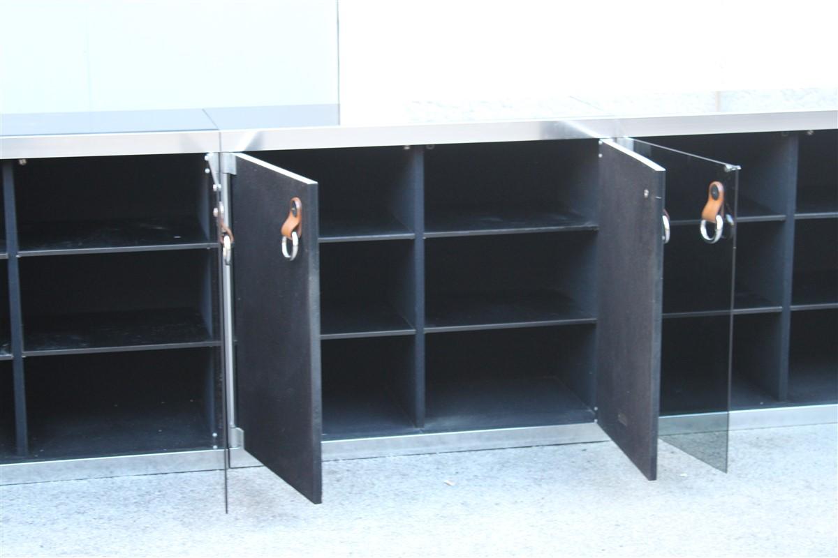 Modular Sideboard Black Silver France Hermes Guido Faleschini 1970s Leather  For Sale 7