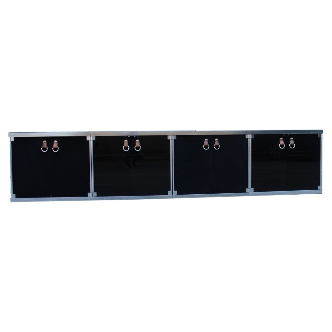 Modular Sideboard Black Silver France Hermes Guido Faleschini 1970s Leather