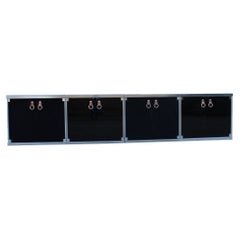 Modular Sideboard Black Silver France Hermes Guido Faleschini 1970s Leather