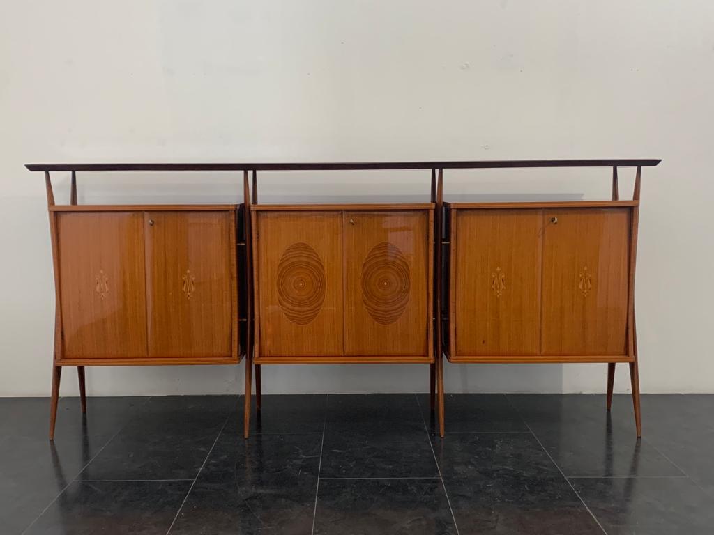 Italian Modular Sideboard with 3 Bodies on Legs attributed to Vittorio Dassi, Set of 3 For Sale
