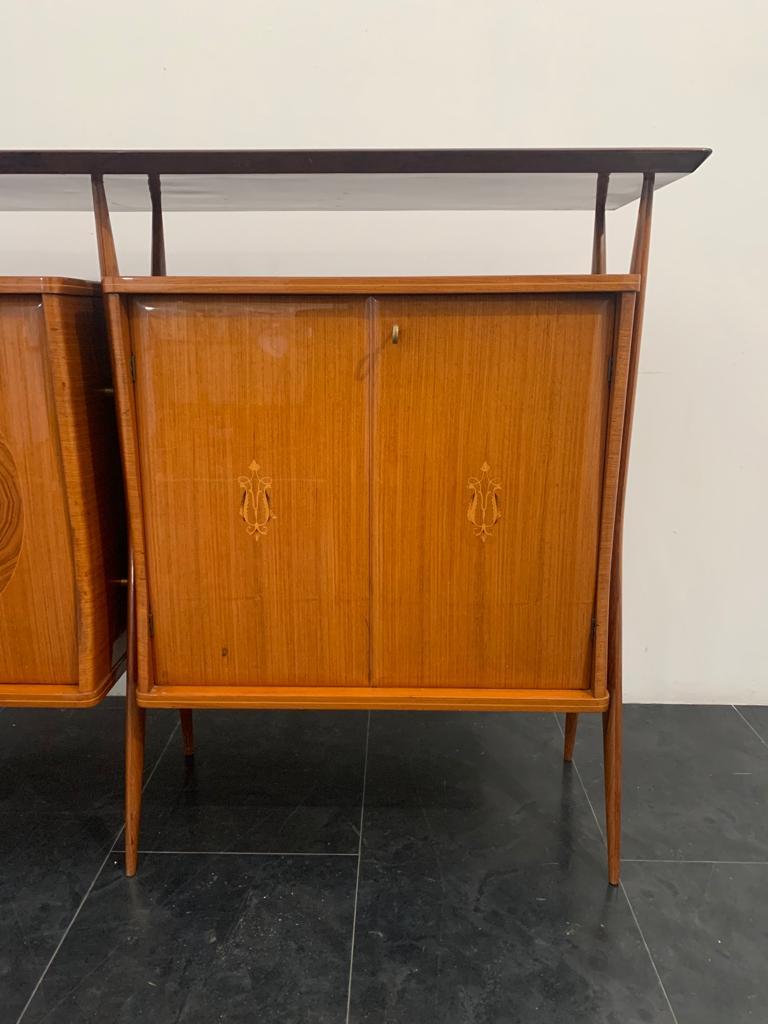 Brass Modular Sideboard with 3 Bodies on Legs attributed to Vittorio Dassi, Set of 3 For Sale