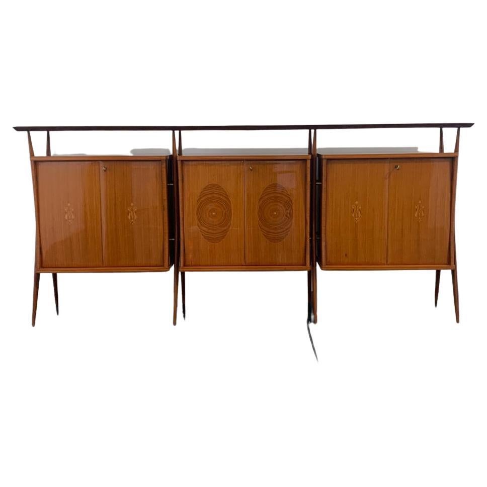 Modular Sideboard with 3 Bodies on Legs attributed to Vittorio Dassi, Set of 3 For Sale