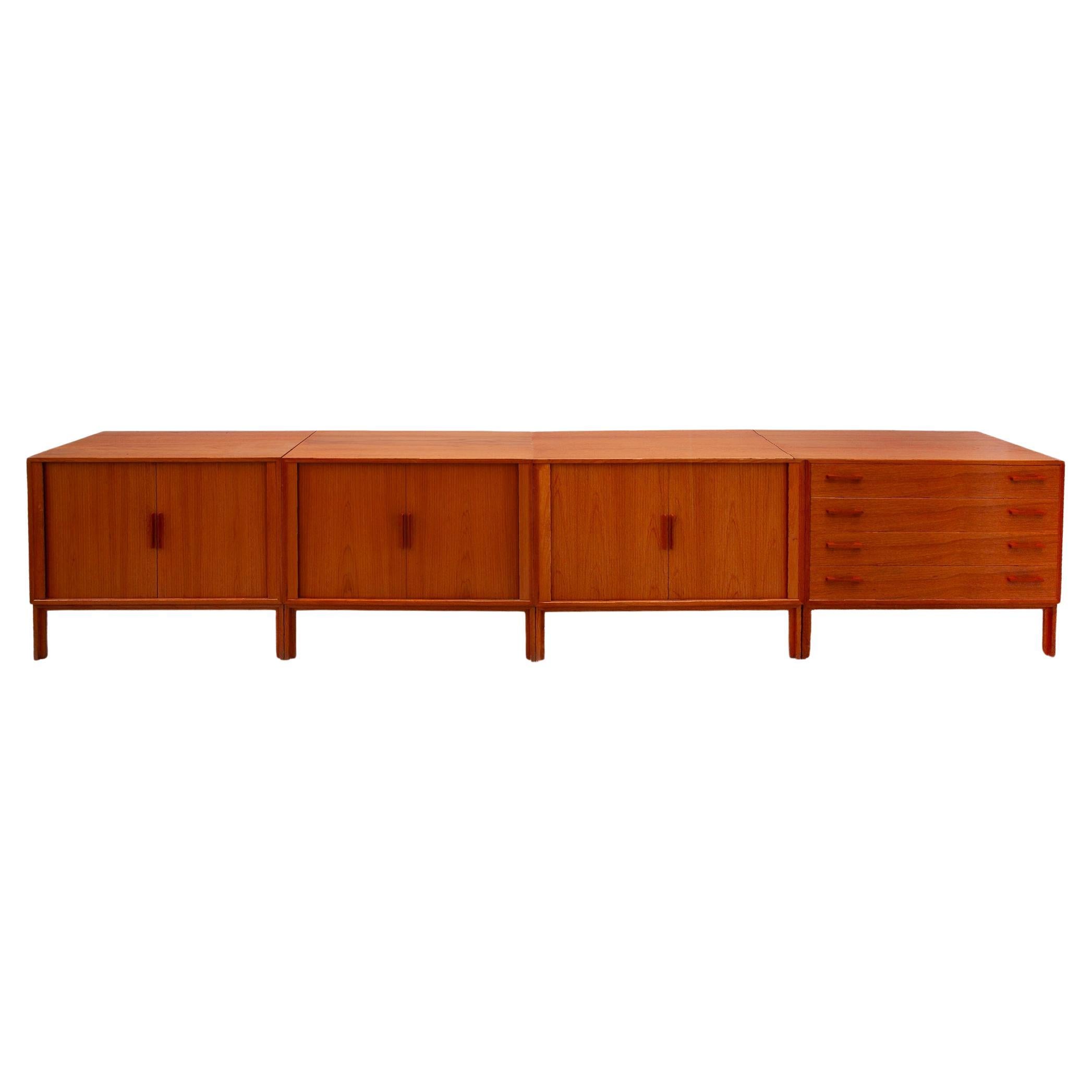 Modular Sideboard with Sliding Doors designed by Kai Kristiansen 1970s For Sale