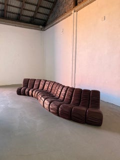Modular “Snake” Sofa in Brown-Burgundy Leather – 13 Elements, Fully Configurable