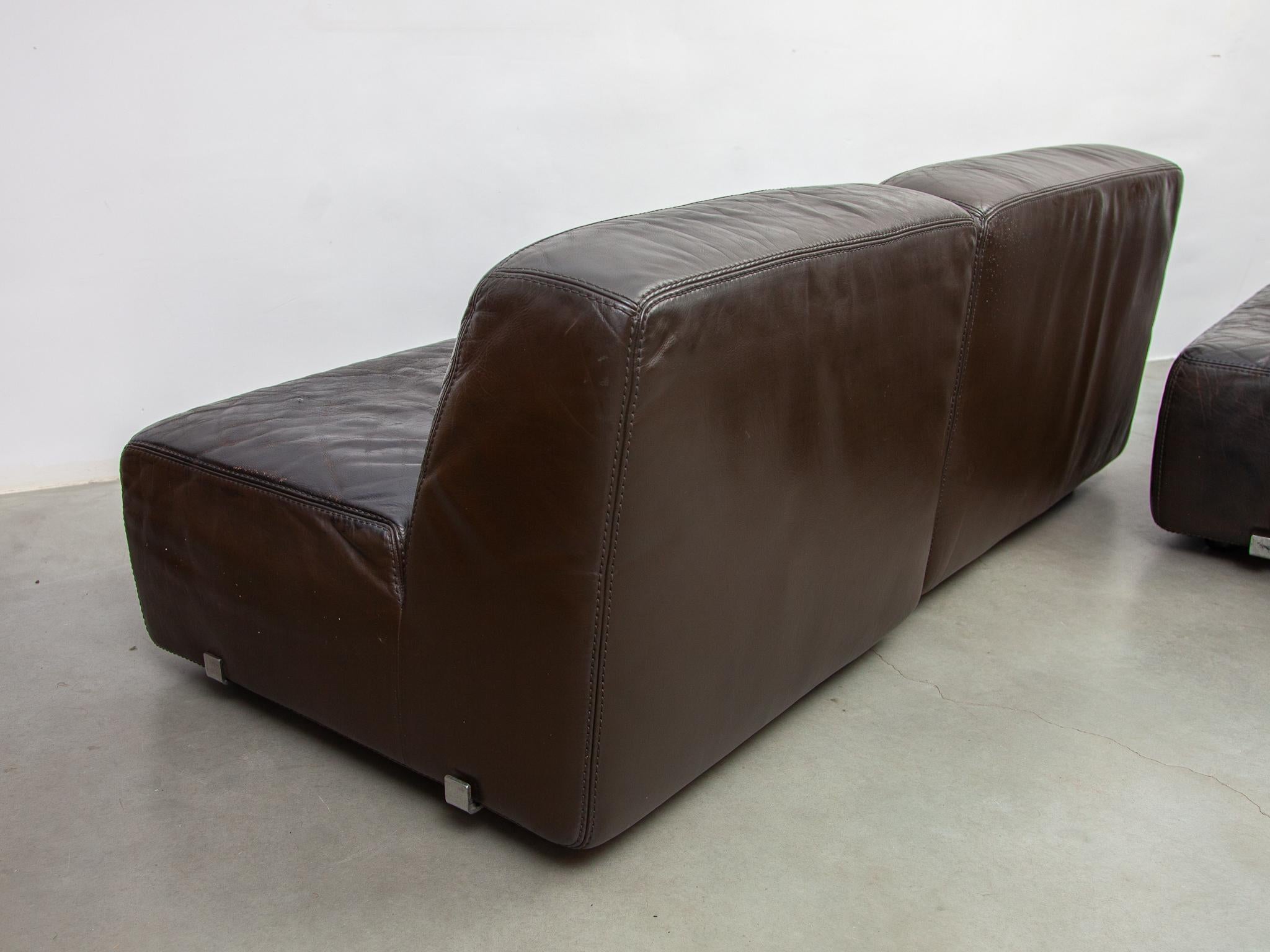 Canapé modulable 1970 en cuir Brown designé par Durlet en vente 2