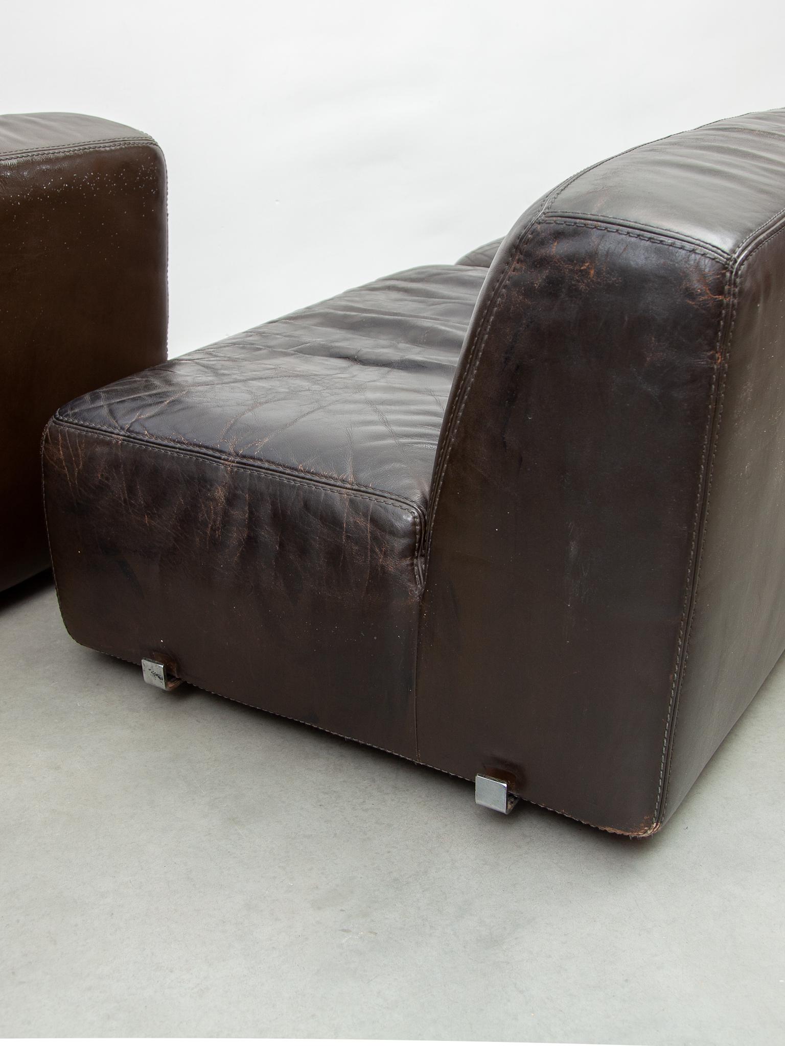 Modulares Sofa 1970er Braunes Leder entworfen von Durlet im Angebot 5