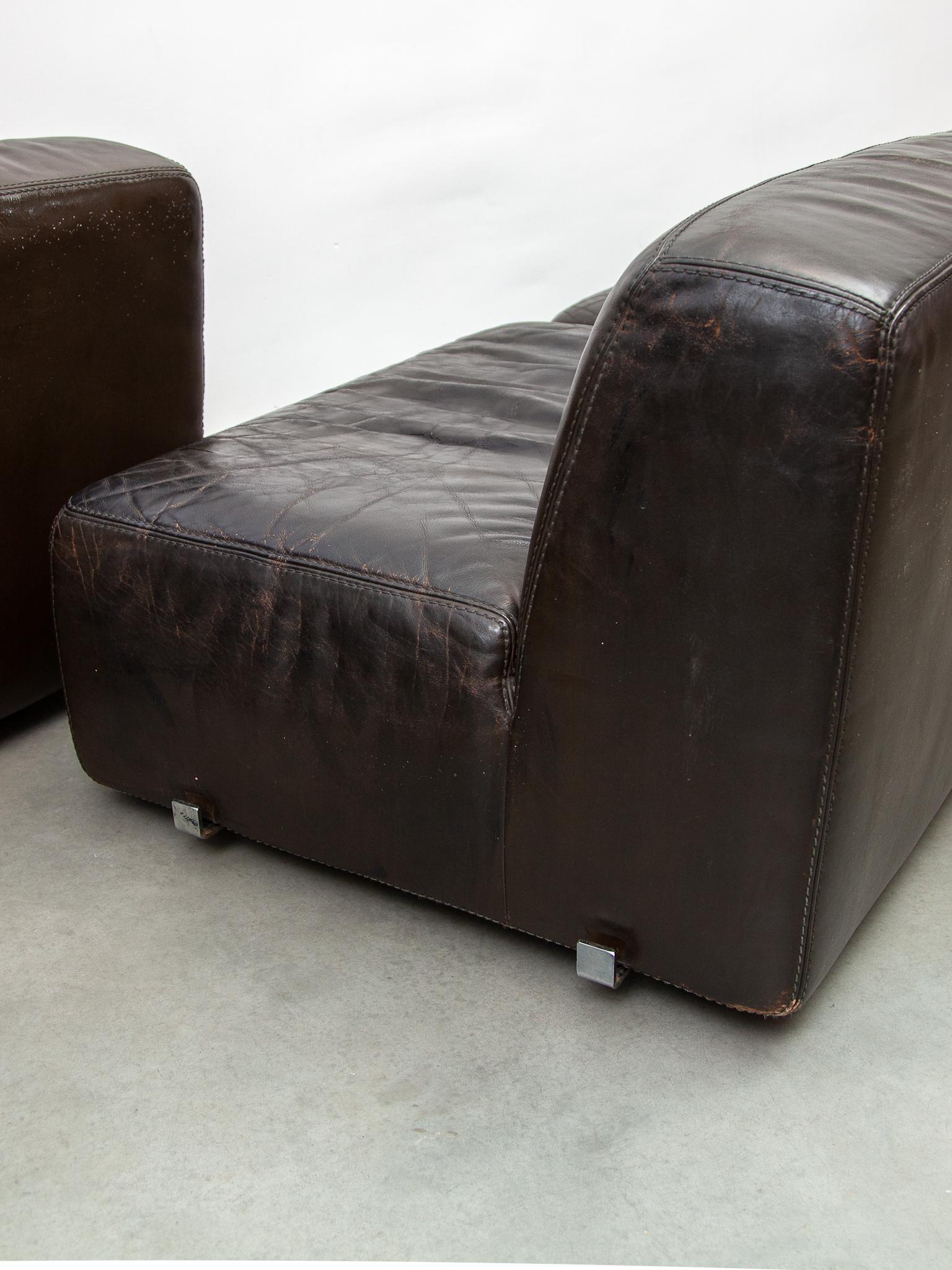 Modulares Sofa 1970er Braunes Leder entworfen von Durlet im Angebot 6