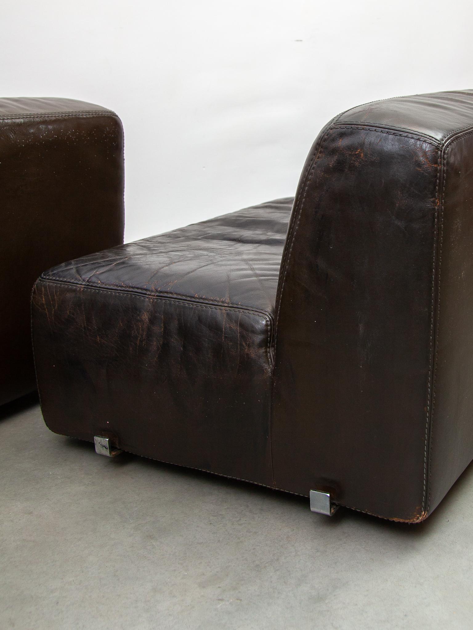 Modulares Sofa 1970er Braunes Leder entworfen von Durlet im Angebot 7