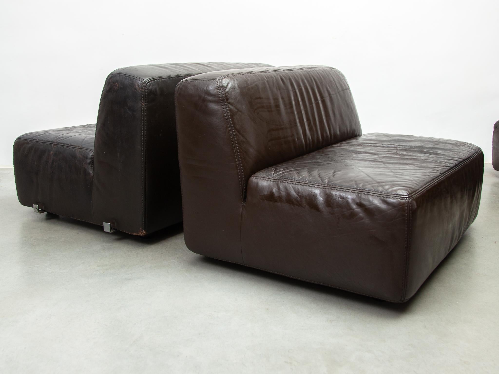 Modulares Sofa 1970er Braunes Leder entworfen von Durlet im Angebot 9