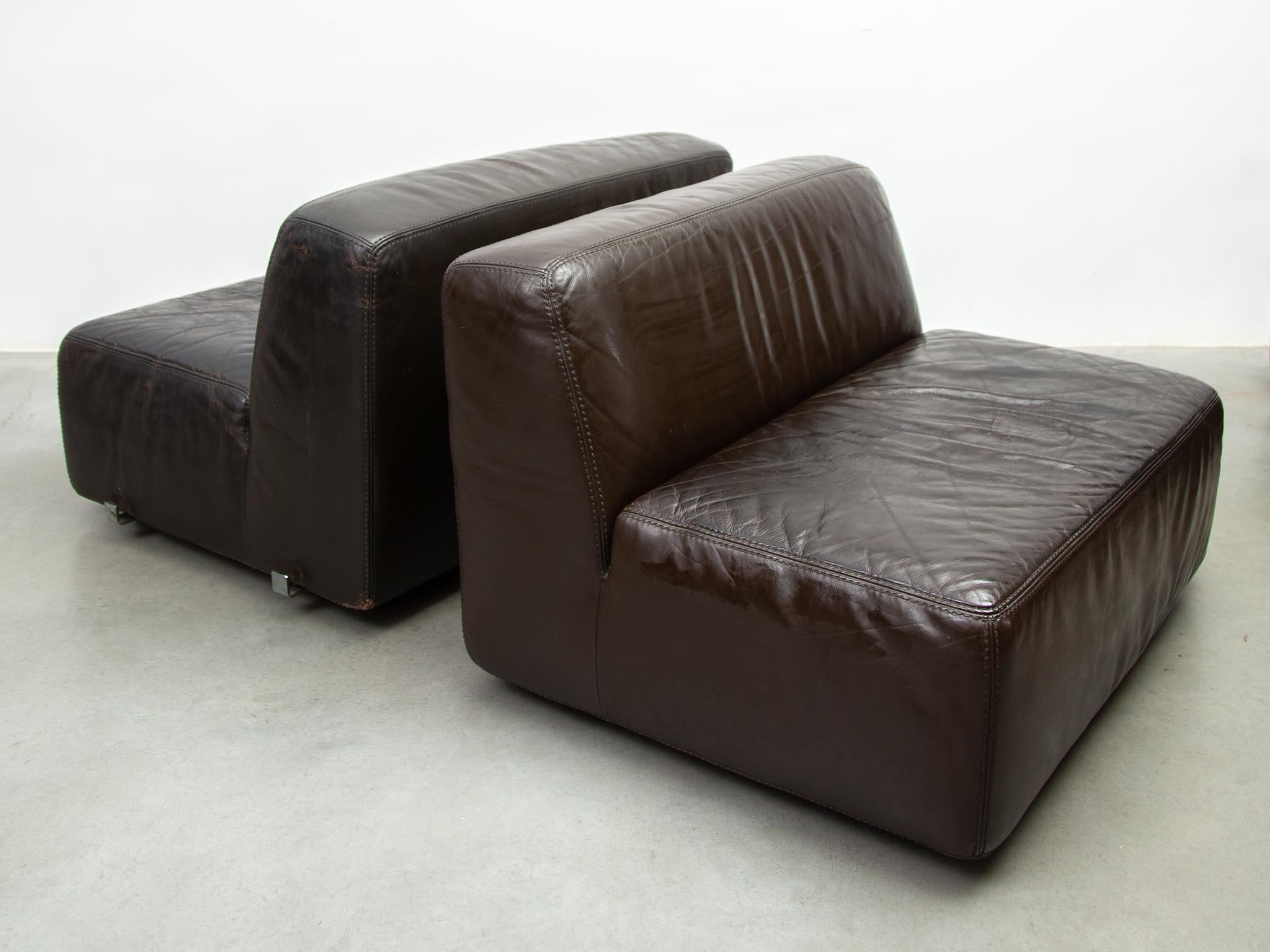 Modulares Sofa 1970er Braunes Leder entworfen von Durlet im Angebot 10