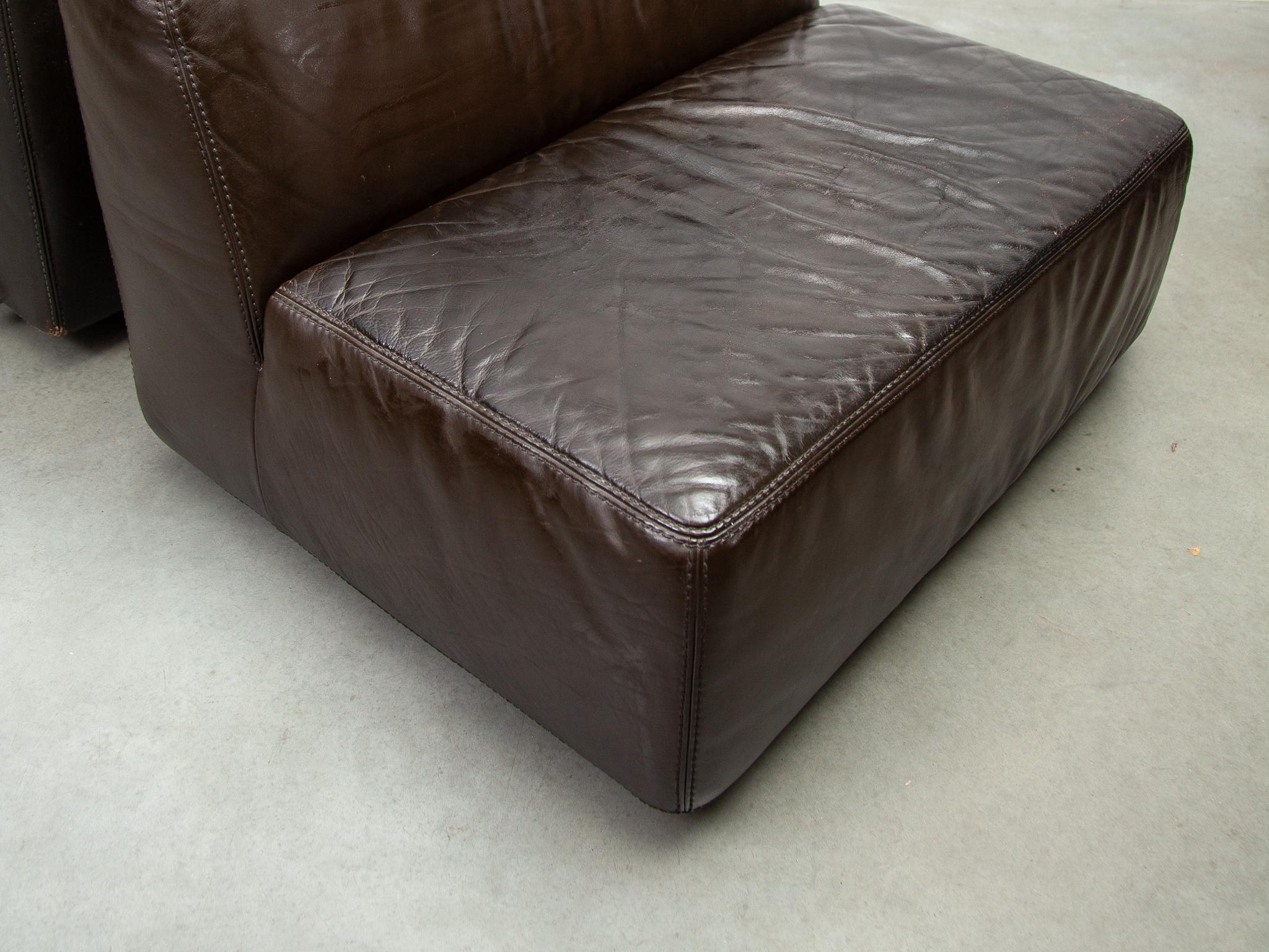 Modulares Sofa 1970er Braunes Leder entworfen von Durlet im Angebot 11