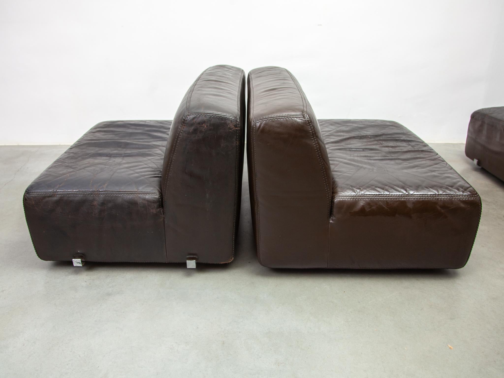 Modulares Sofa 1970er Braunes Leder entworfen von Durlet im Angebot 12