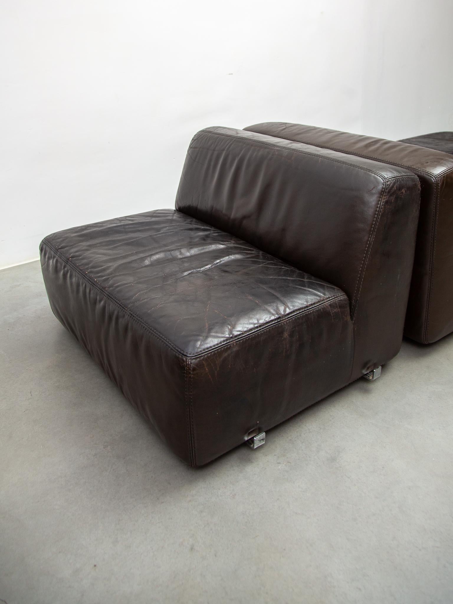 Modulares Sofa 1970er Braunes Leder entworfen von Durlet im Angebot 13