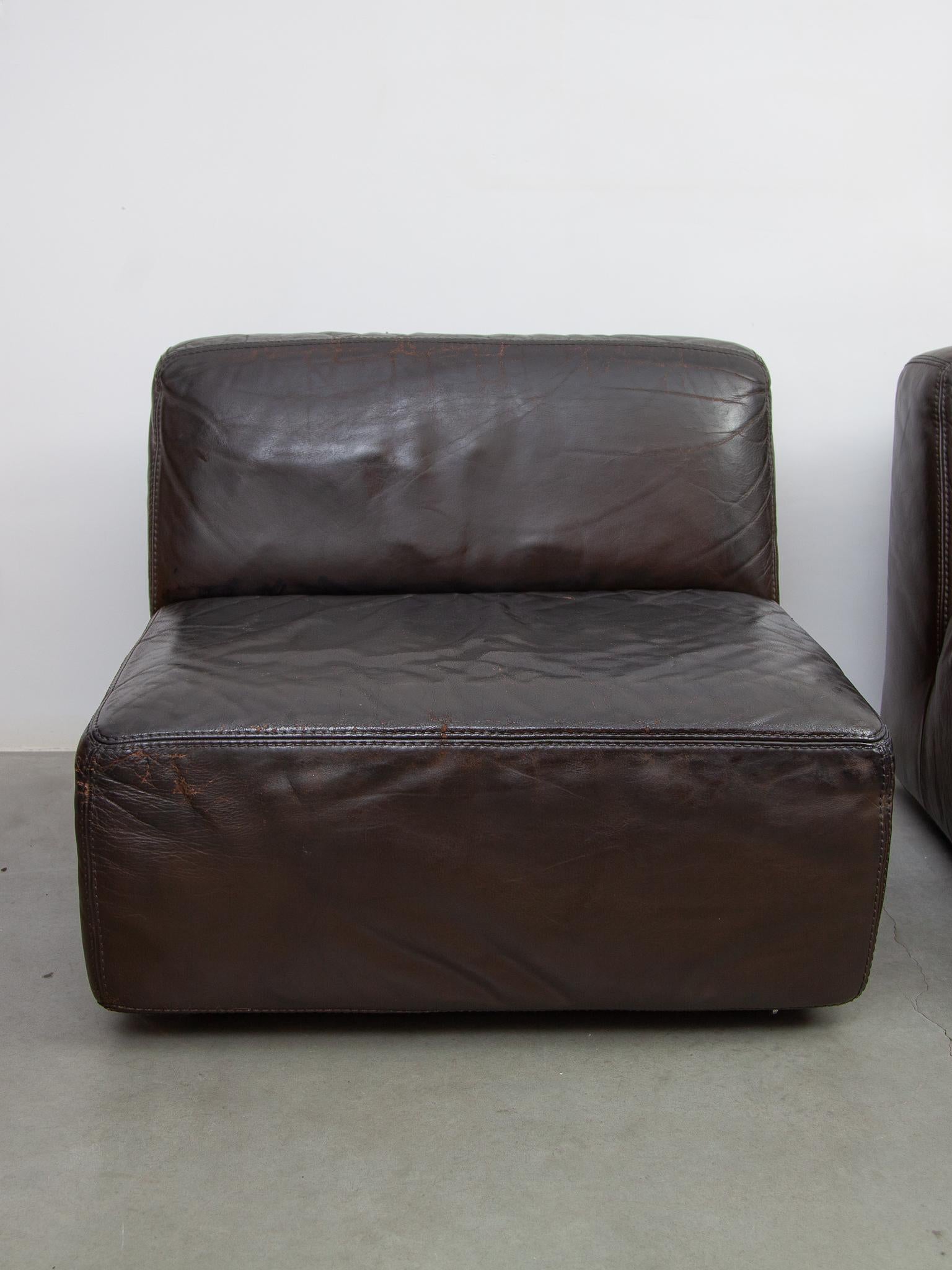 Fait main Canapé modulable 1970 en cuir Brown designé par Durlet en vente