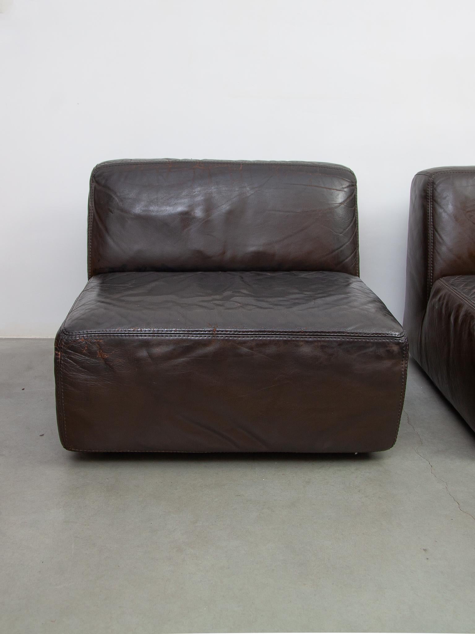 Sofá Modular 1970s Piel Marrón diseñado por Durlet en Bueno estado para la venta en Antwerp, BE