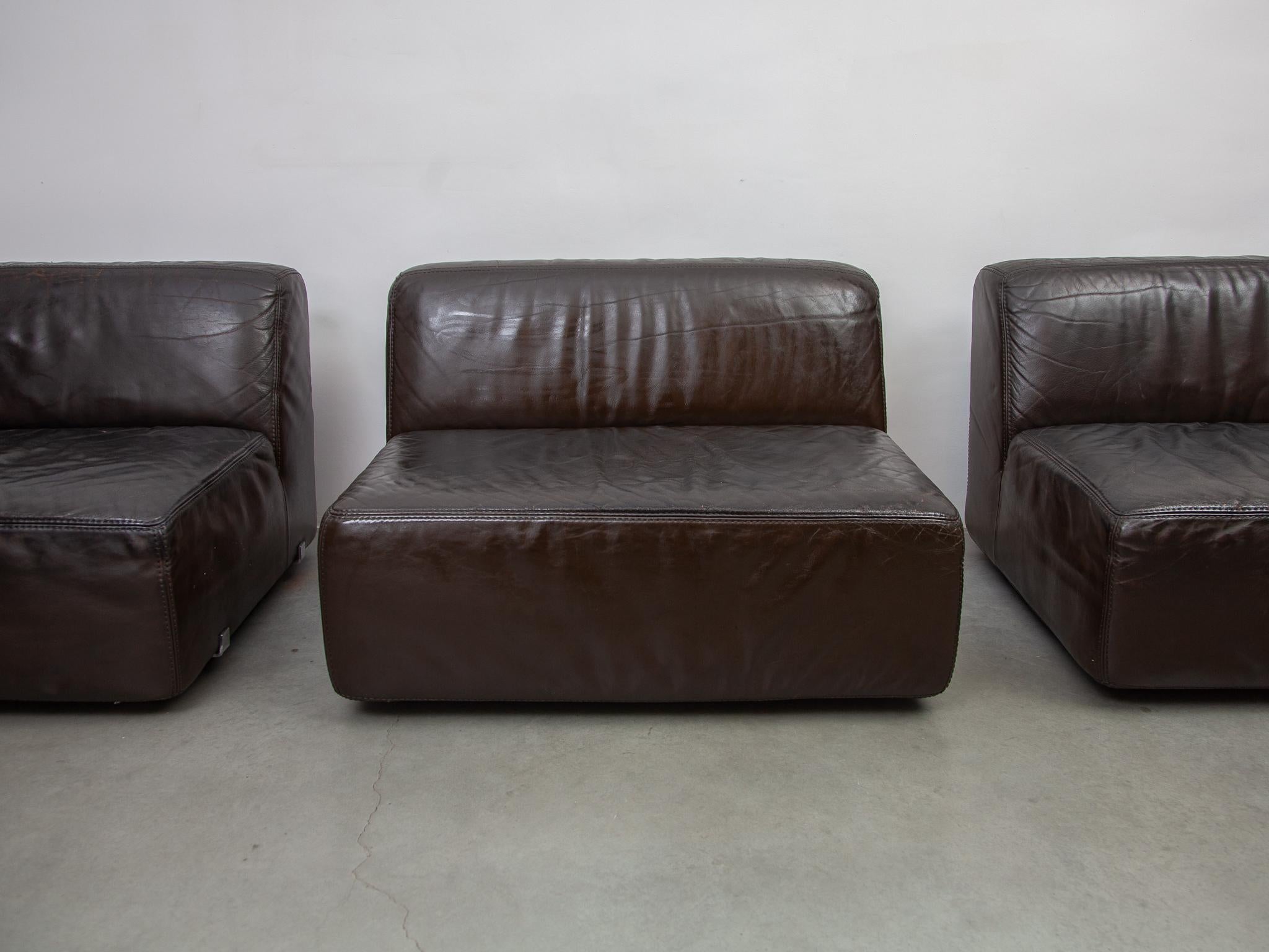 Modulares Sofa 1970er Braunes Leder entworfen von Durlet (Ende des 20. Jahrhunderts) im Angebot