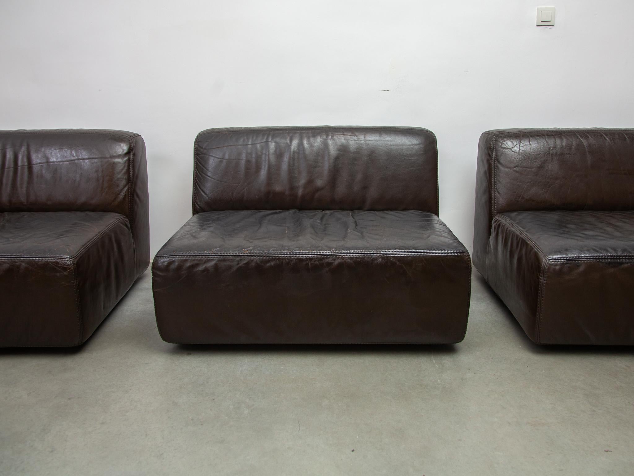 Modulares Sofa 1970er Braunes Leder entworfen von Durlet im Angebot 1