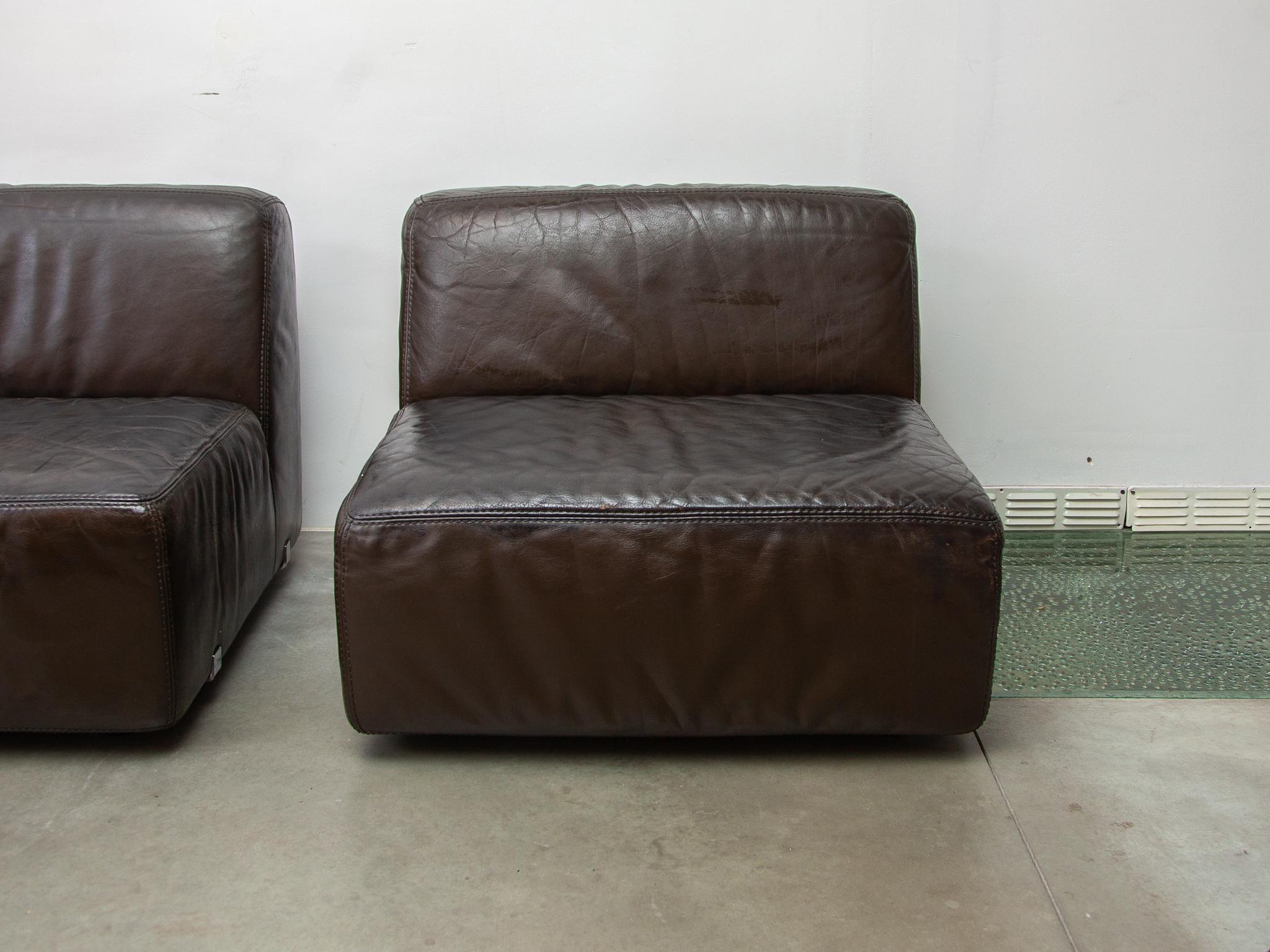 Canapé modulable 1970 en cuir Brown designé par Durlet en vente 1