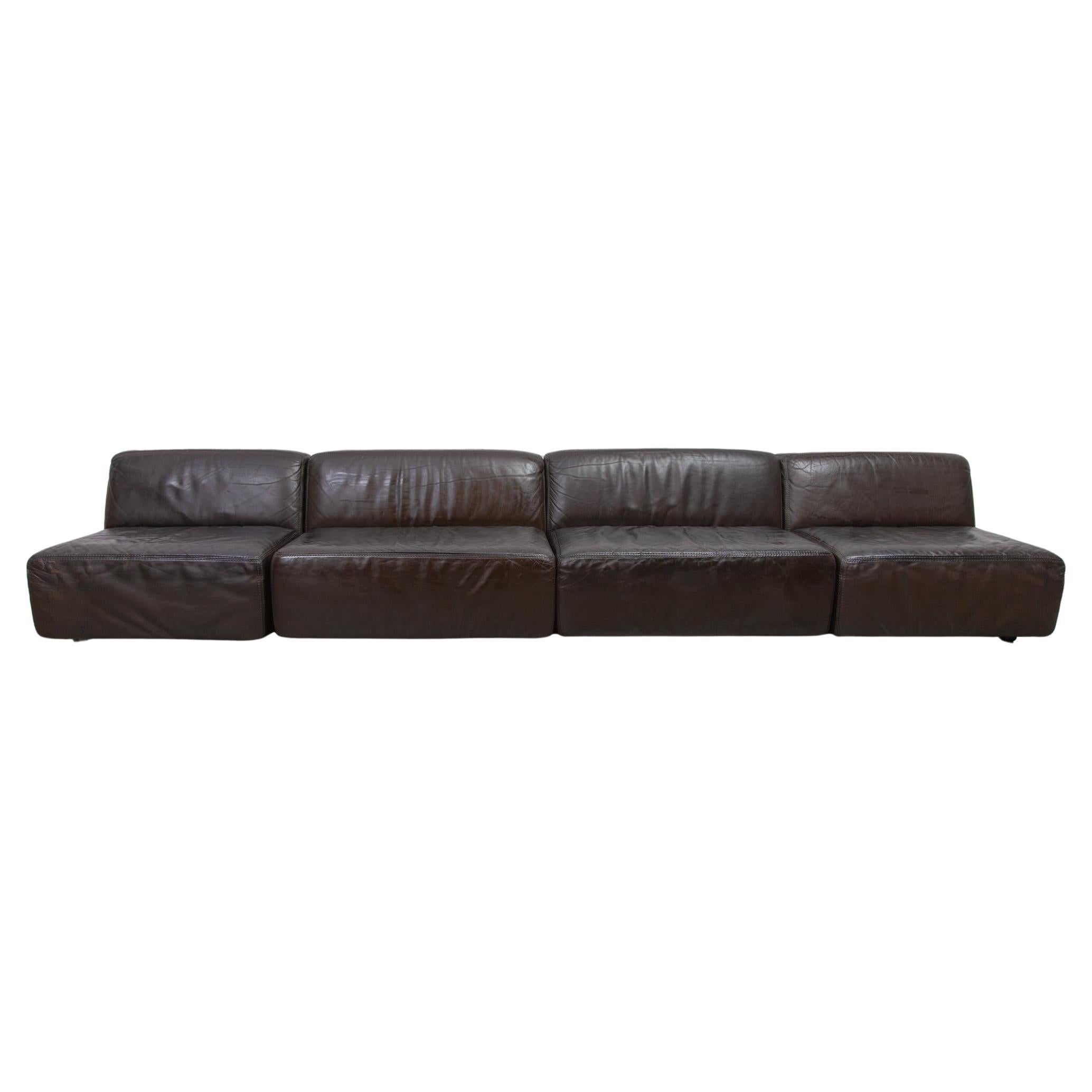 Modulares Sofa 1970er Braunes Leder entworfen von Durlet im Angebot