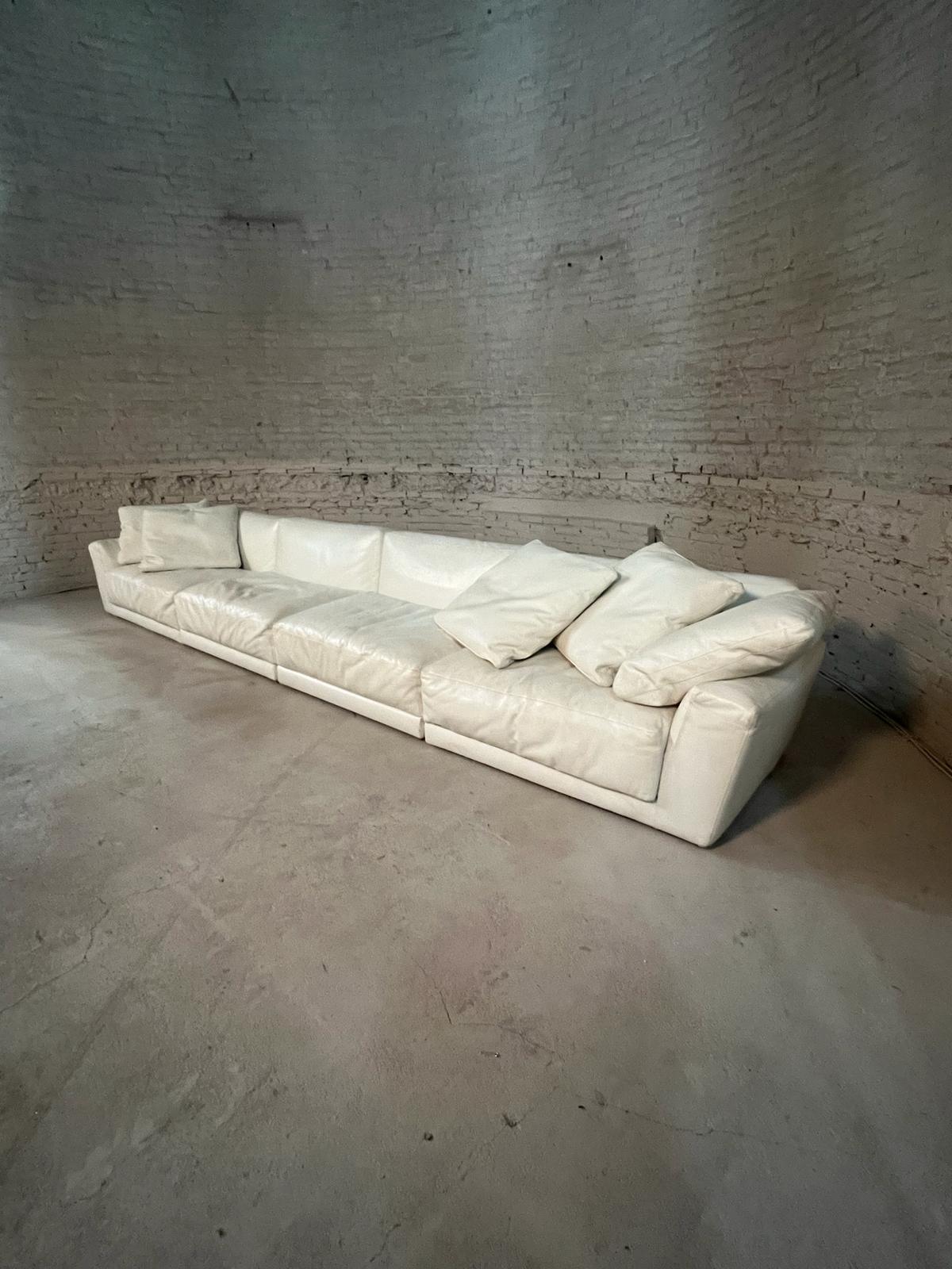 A sofa extravaganza in soft calf leather. Made by B&B Italia, designed by Antonio Citterio. The set named 'LUIS' contains 7 modular units that can be combined in several set-ups.

The pillows have the typical branded B&B Italia perforation that make