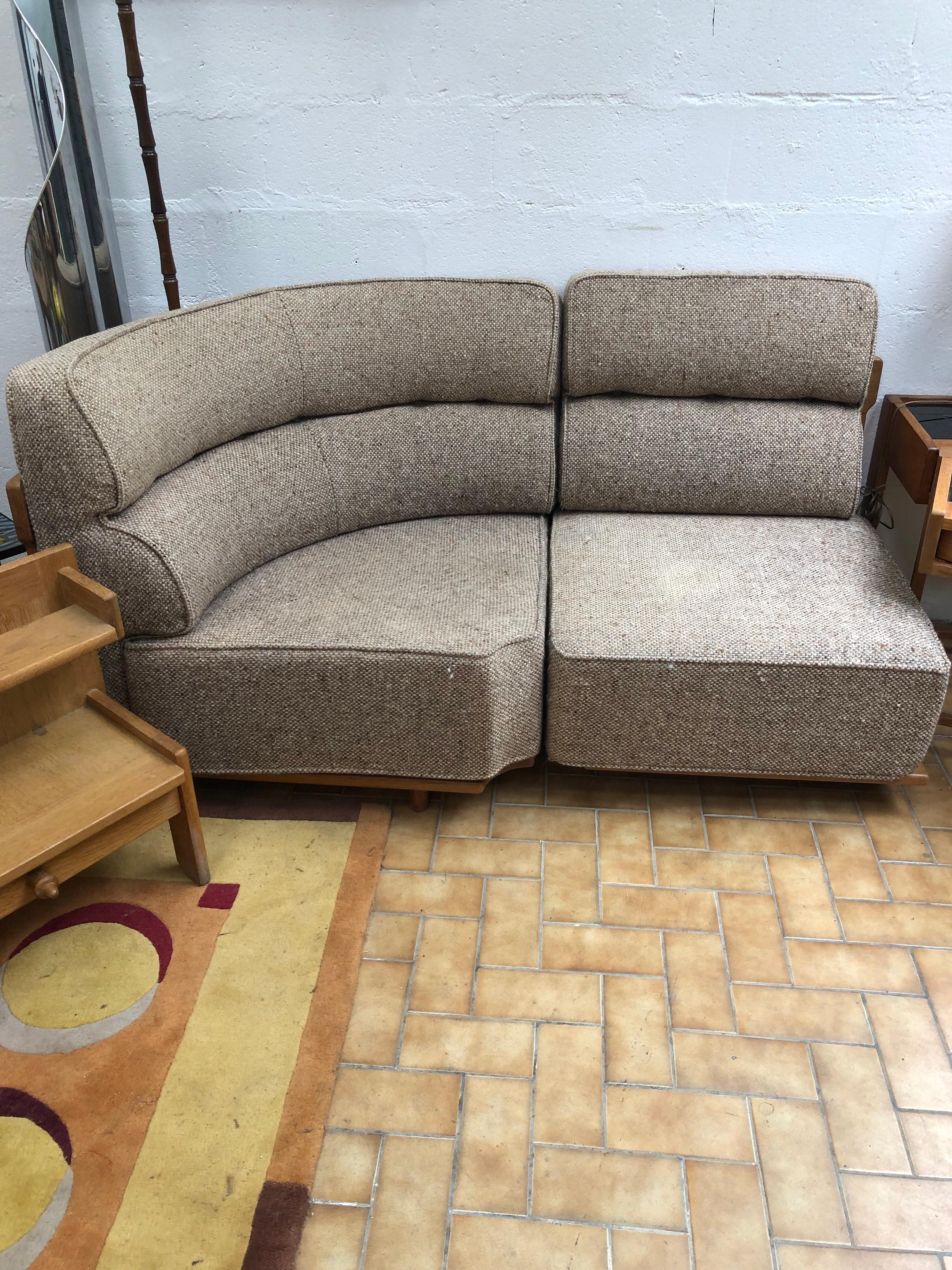 4 armchairs could be separate of be a sofa oak and fabric, circa 1960.